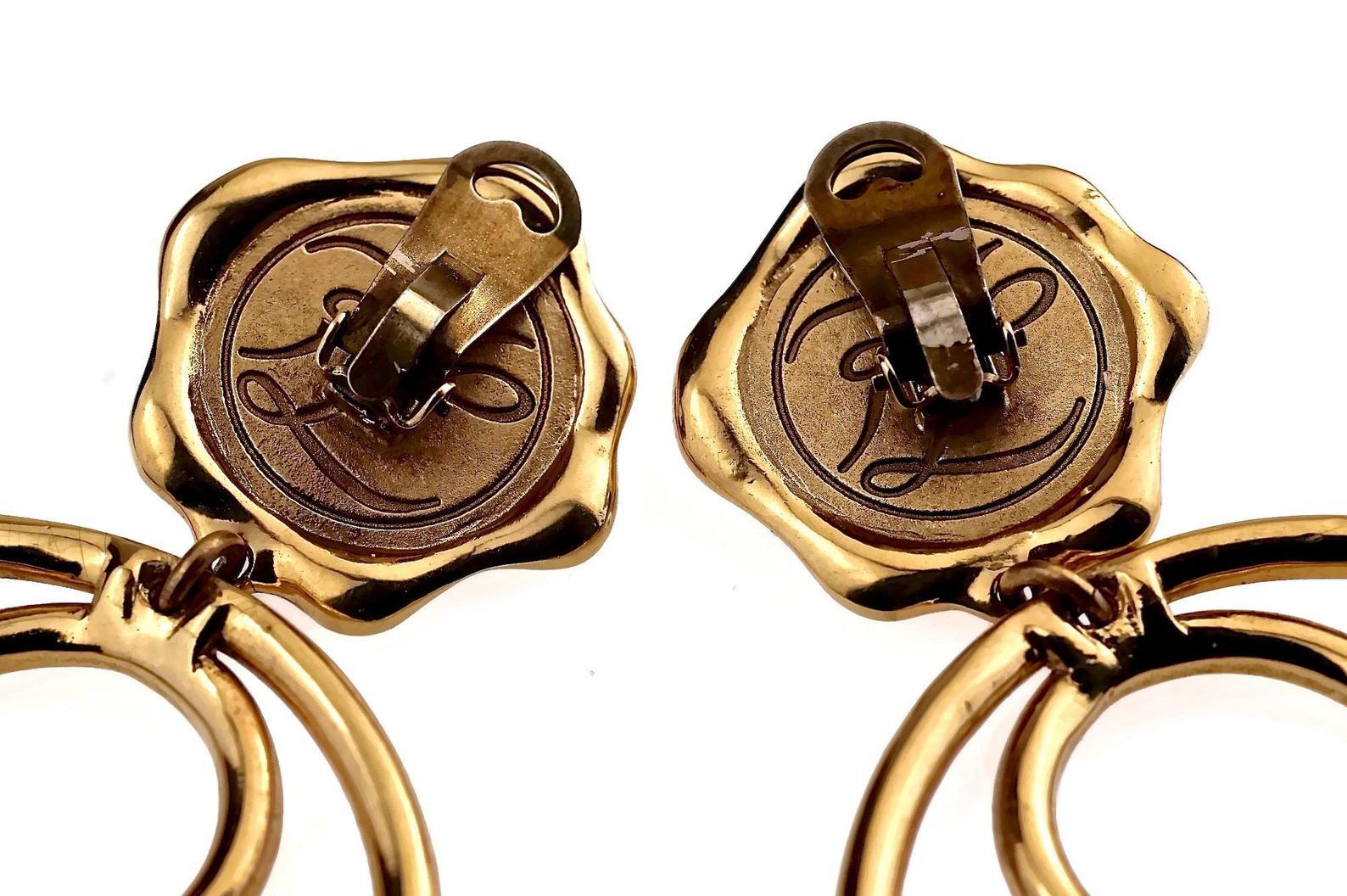 Vintage Massive KARL LAGERFELD Profile Wax Seal Double Hoop Earrings For Sale 3