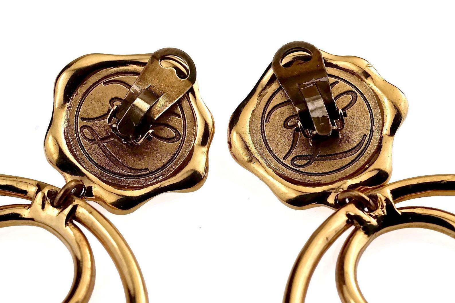 Vintage Massive KARL LAGERFELD Profile Wax Seal Double Hoop Earrings For Sale 4