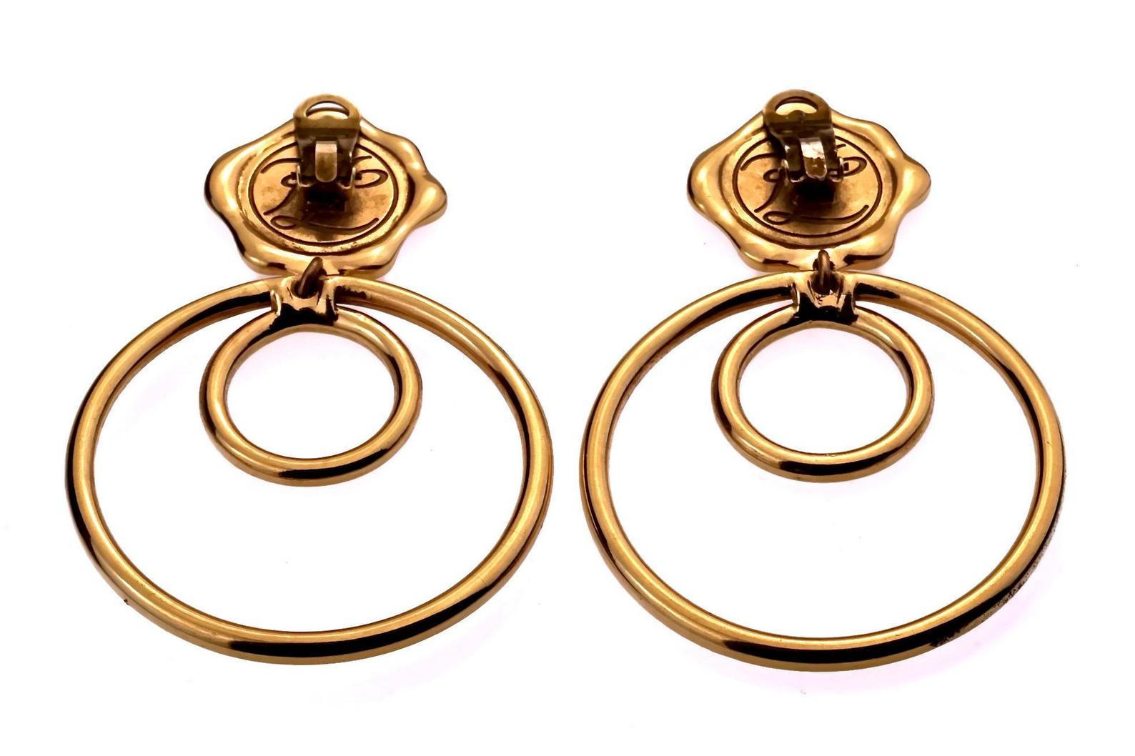 Vintage Massive KARL LAGERFELD Profile Wax Seal Double Hoop Earrings For Sale 2