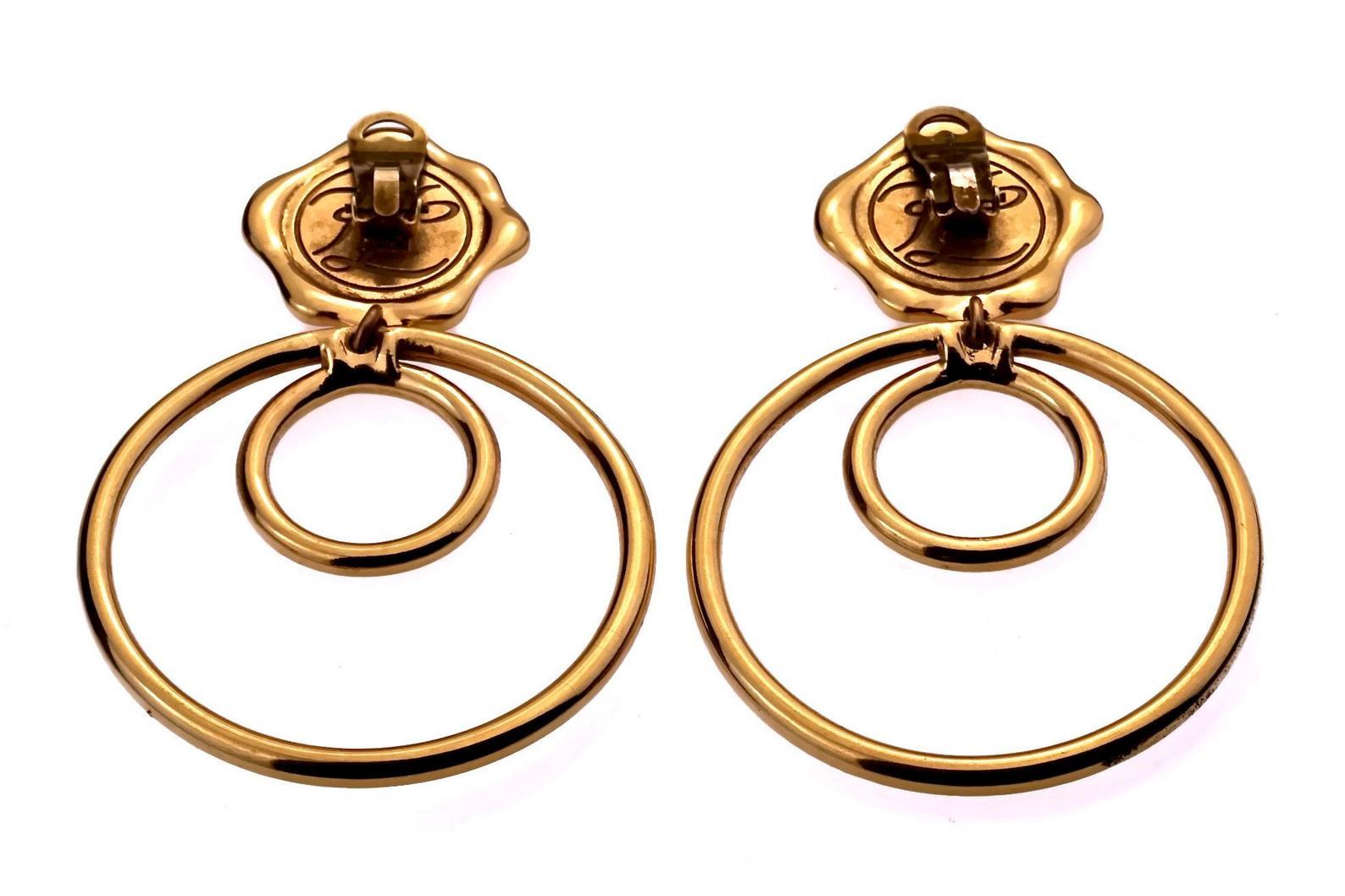 Vintage Massive KARL LAGERFELD Profile Wax Seal Double Hoop Earrings For Sale 3