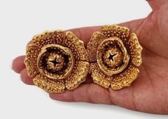 Vintage Massive LANVIN PARIS Flower Citrine Rhinestone Earrings