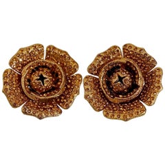 Vintage Massive LANVIN PARIS Flower Citrine Rhinestone Earrings