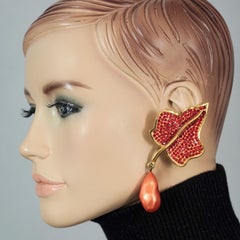Vintage Massive LANVIN PARIS Jewelled Vine Leaf Pearl Earrings