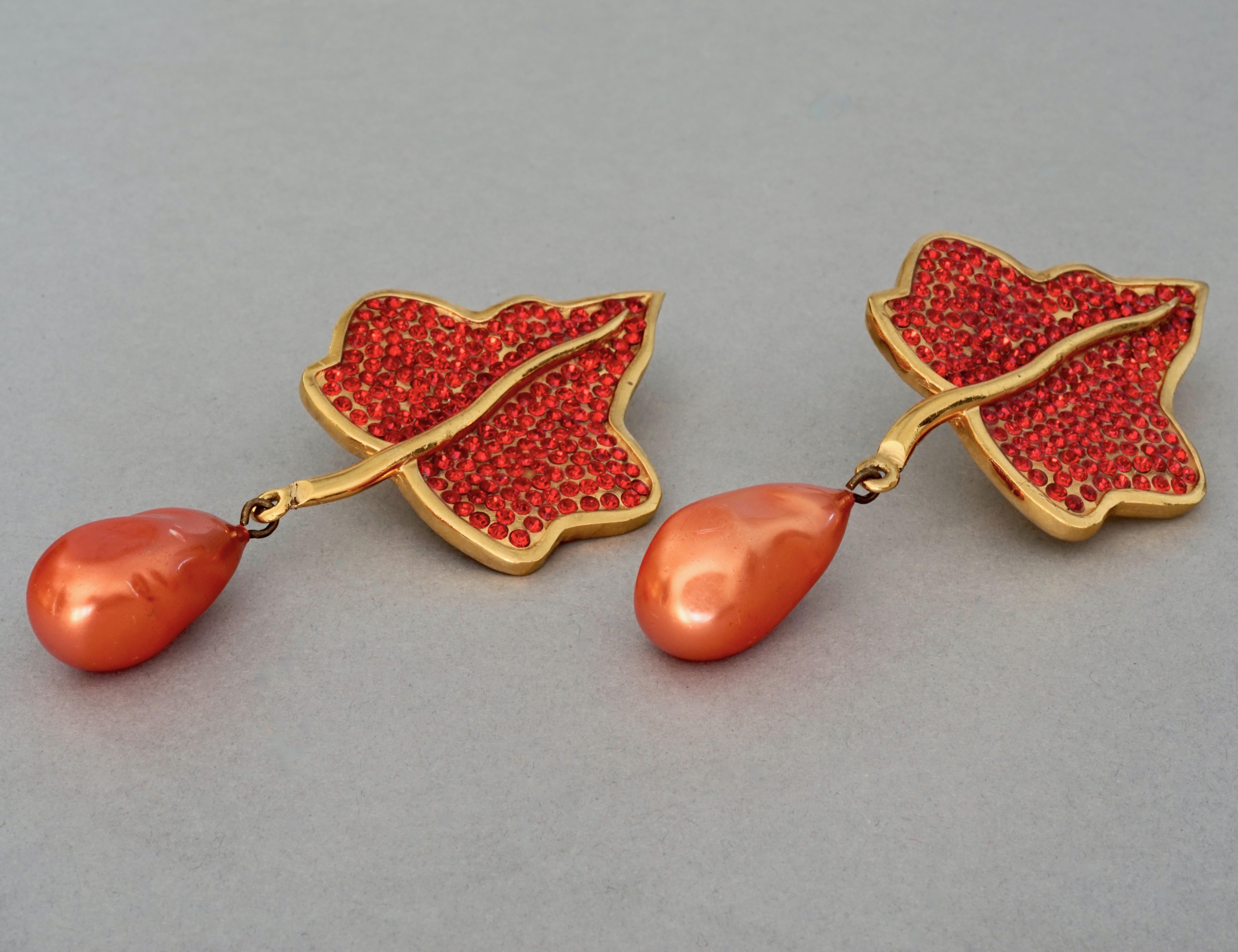 Women's Vintage Massive LANVIN PARIS Jewelled Vine Leaf Pearl Earrings For Sale