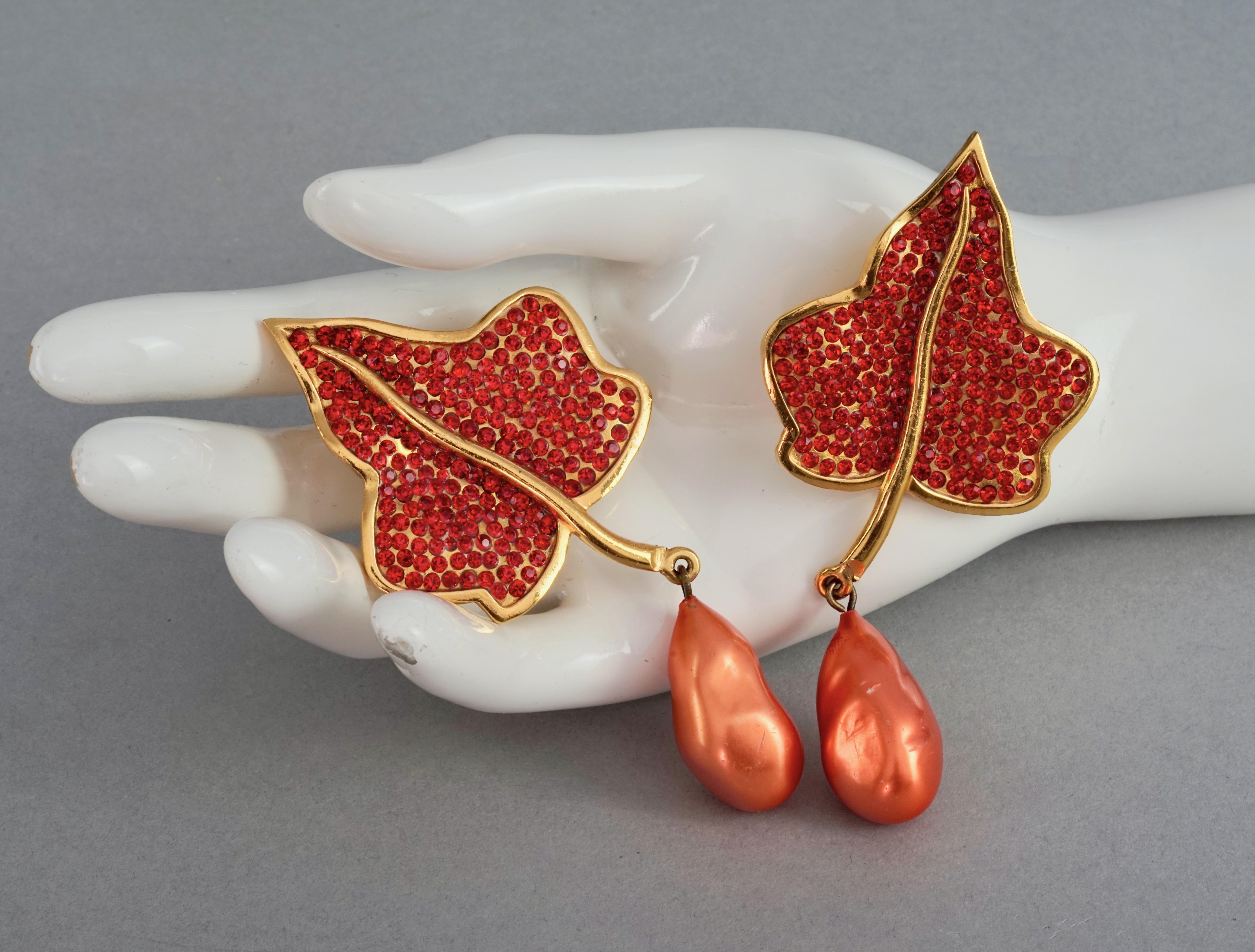 Vintage Massive LANVIN PARIS Jewelled Vine Leaf Pearl Earrings For Sale 1