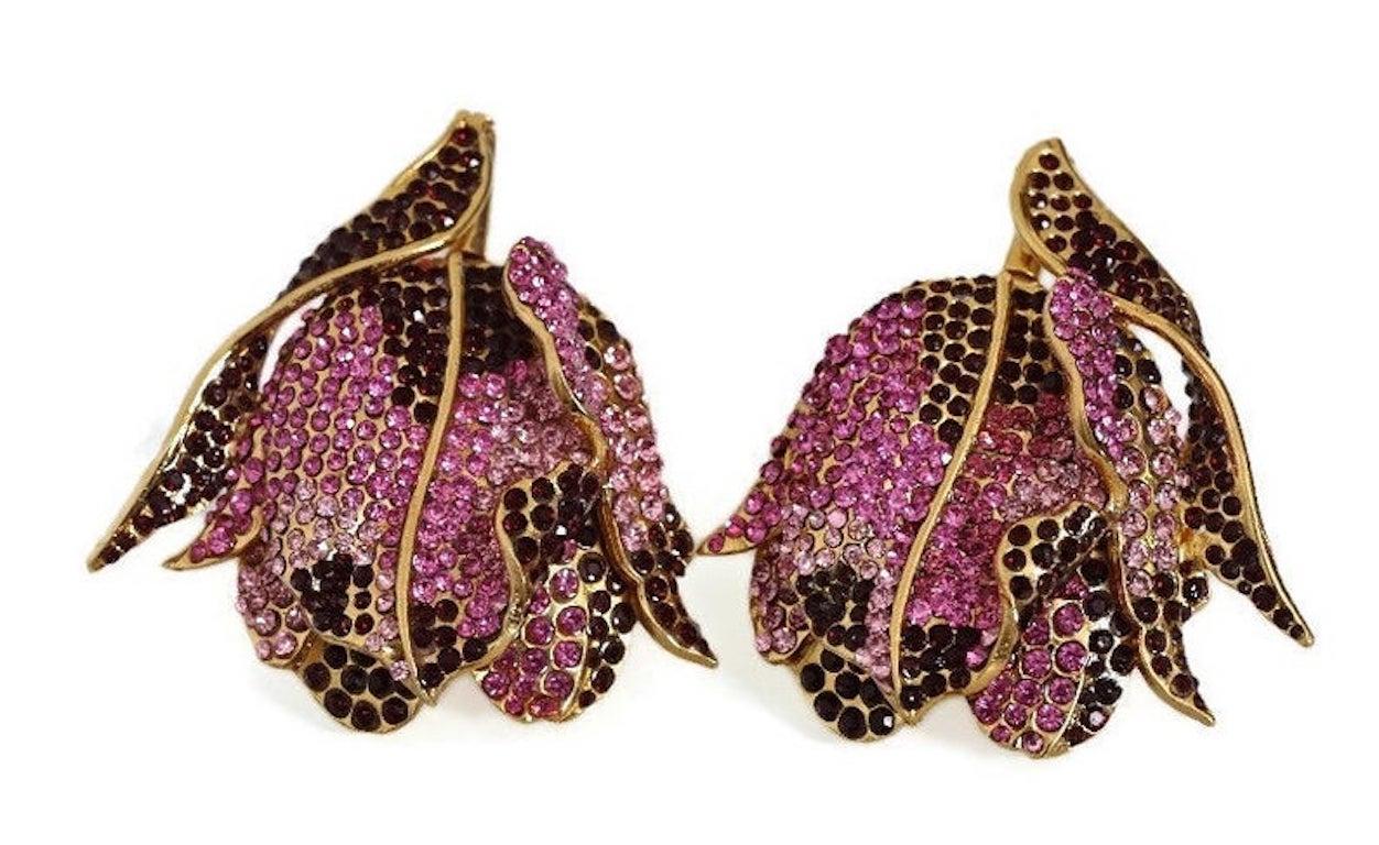 Women's Vintage Massive LANVIN PARIS Orchid Rhinestone Earrings