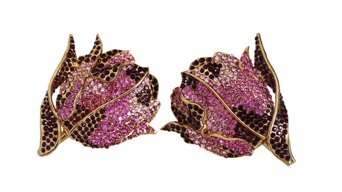 Vintage Massive LANVIN PARIS Orchid Rhinestone Earrings 1