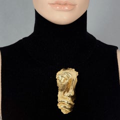 Vintage Massive LINDA HATTAB PARIS Hammered Half Face Novelty Brooch