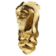Vintage Massive LINDA HATTAB PARIS Hammered Half Face Novelty Brooch