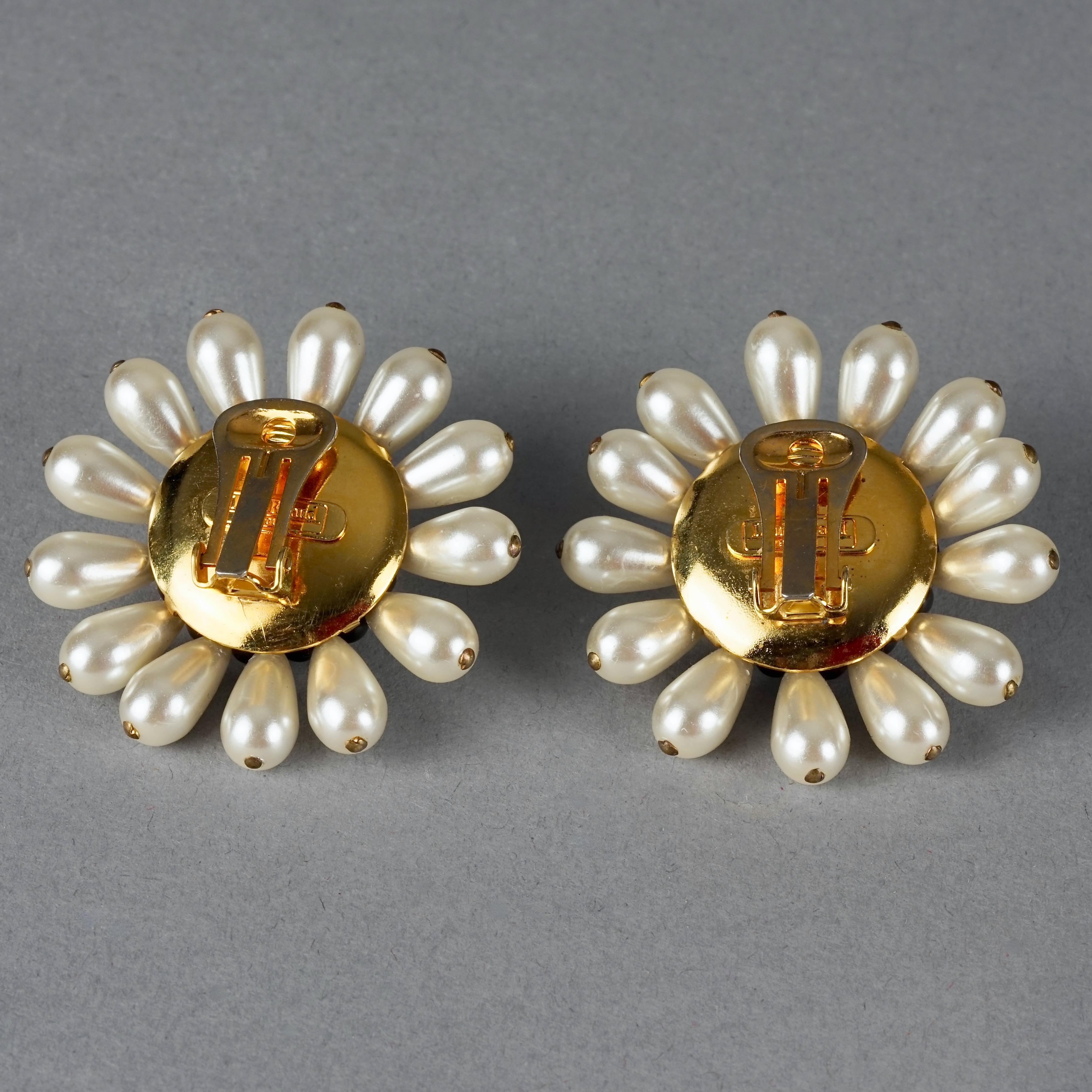 Vintage Massive LOUIS FERAUD Flower Pearl Earrings For Sale 6