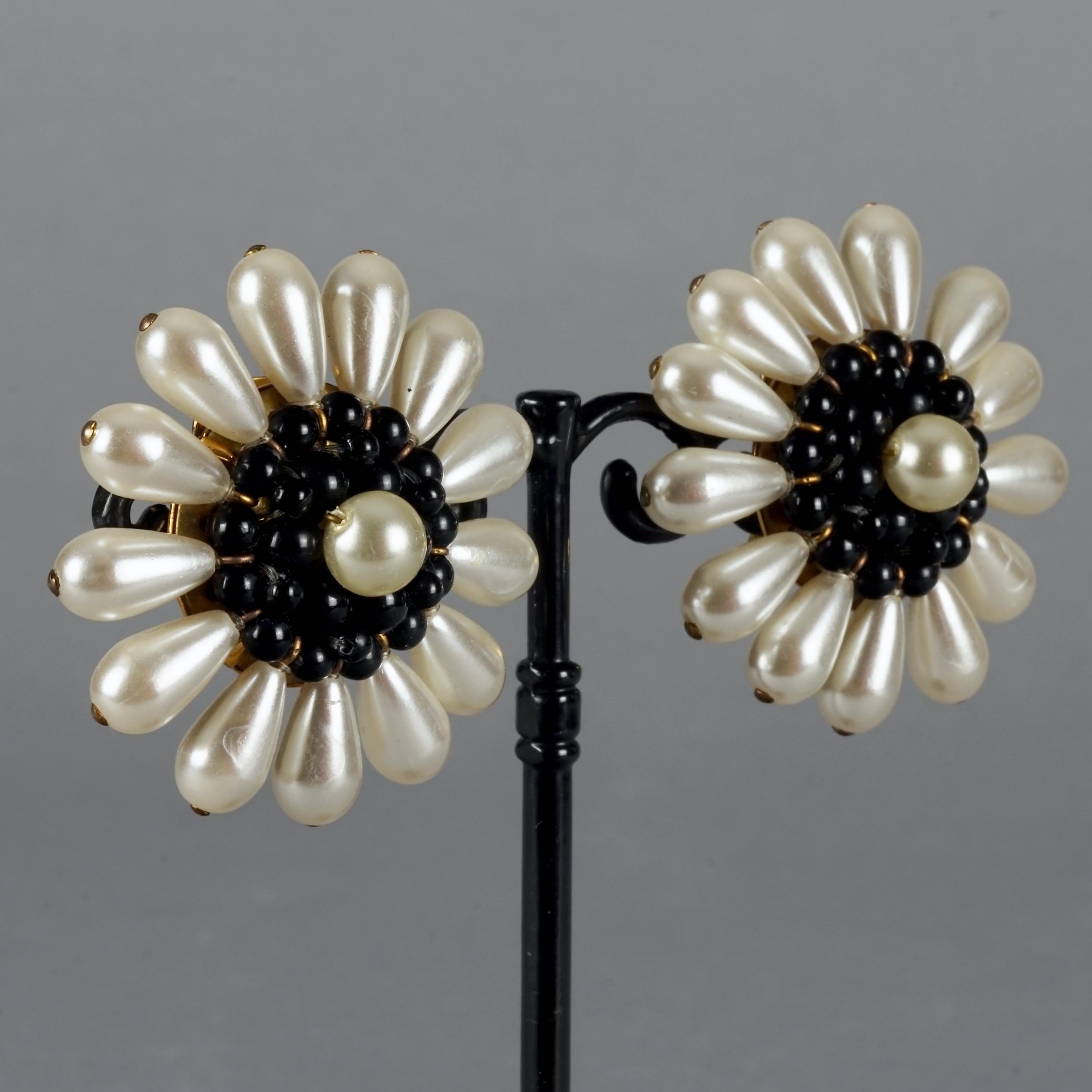 Vintage Massive LOUIS FERAUD Flower Pearl Earrings For Sale 1