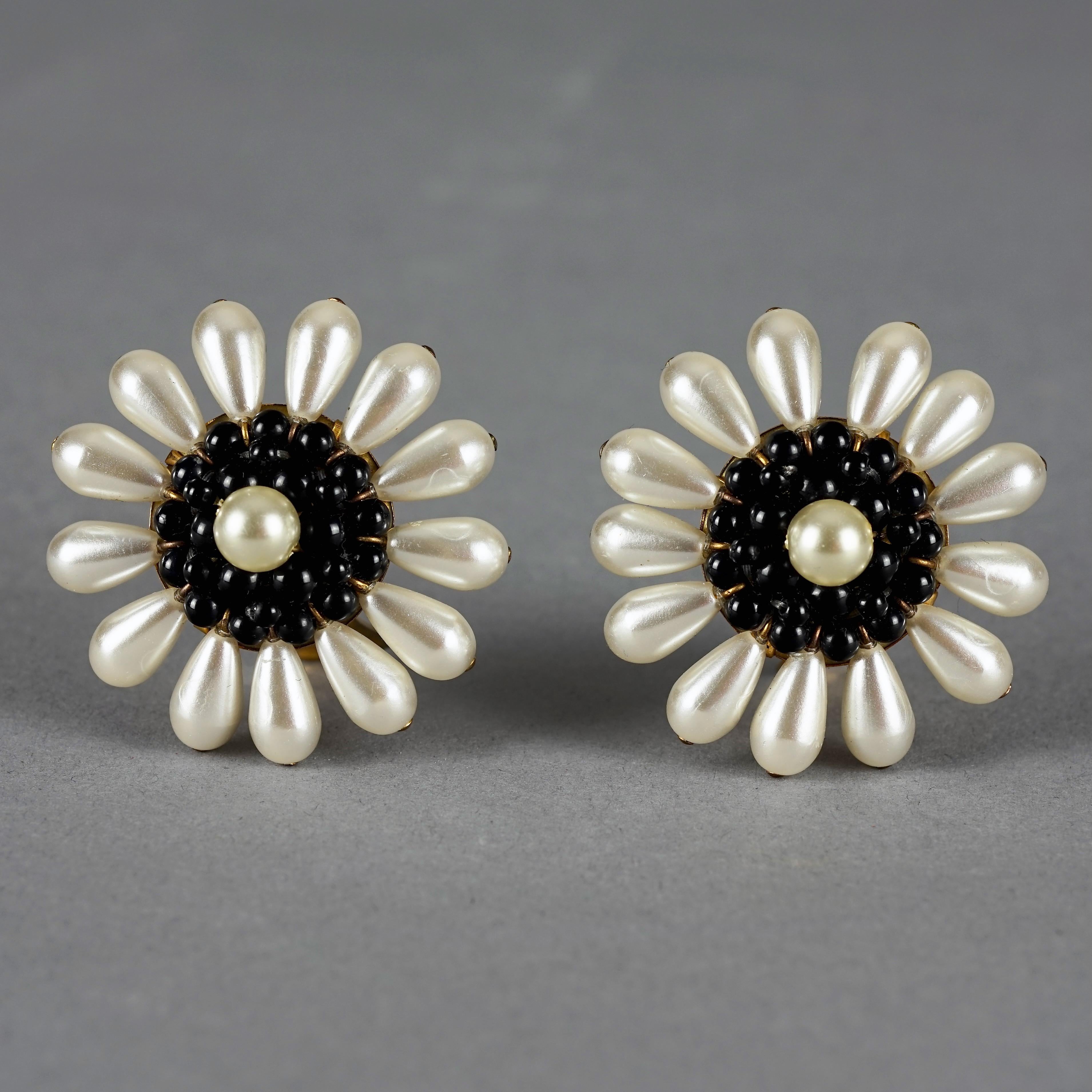 Vintage Massive LOUIS FERAUD Flower Pearl Earrings For Sale 2