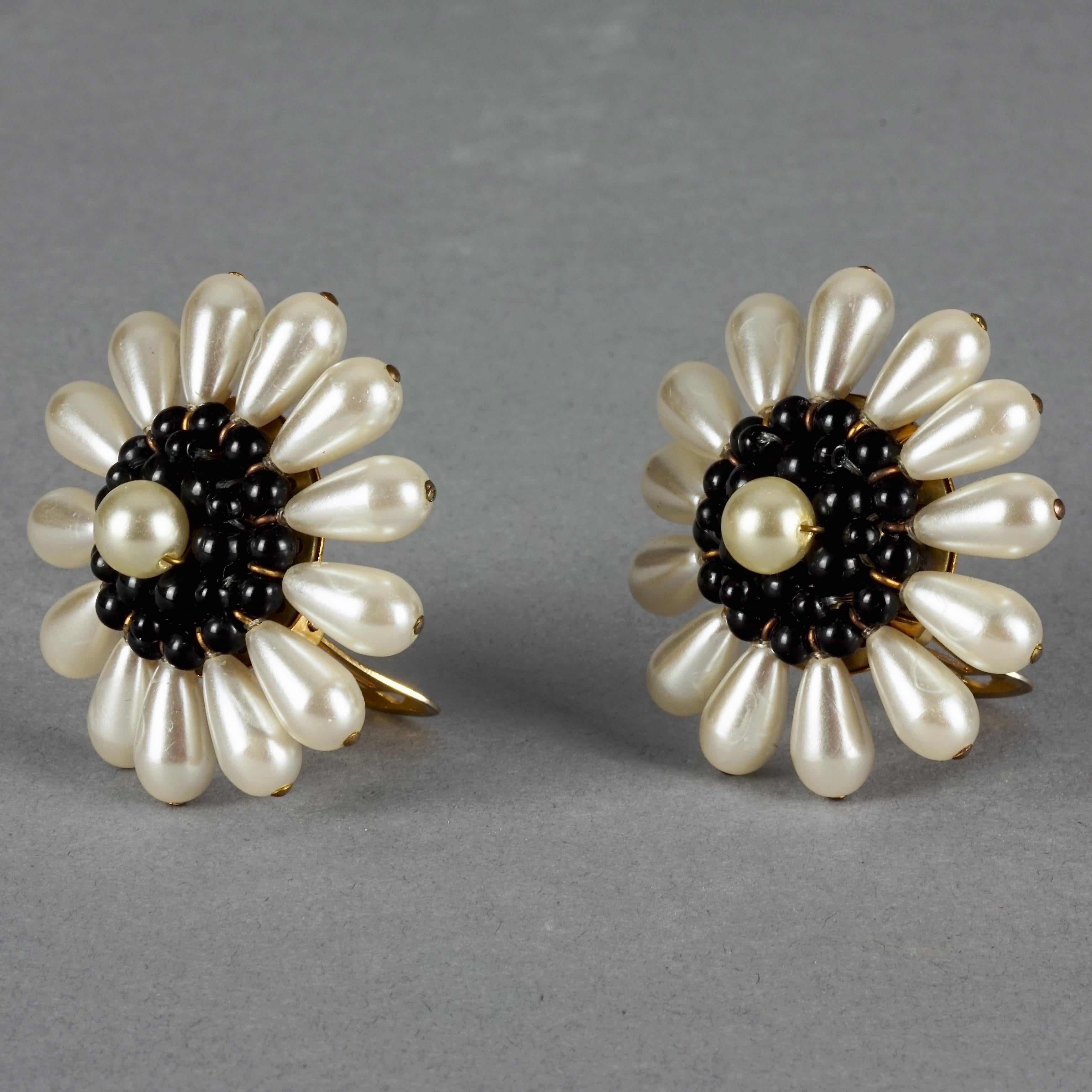 Vintage Massive LOUIS FERAUD Flower Pearl Earrings For Sale 3