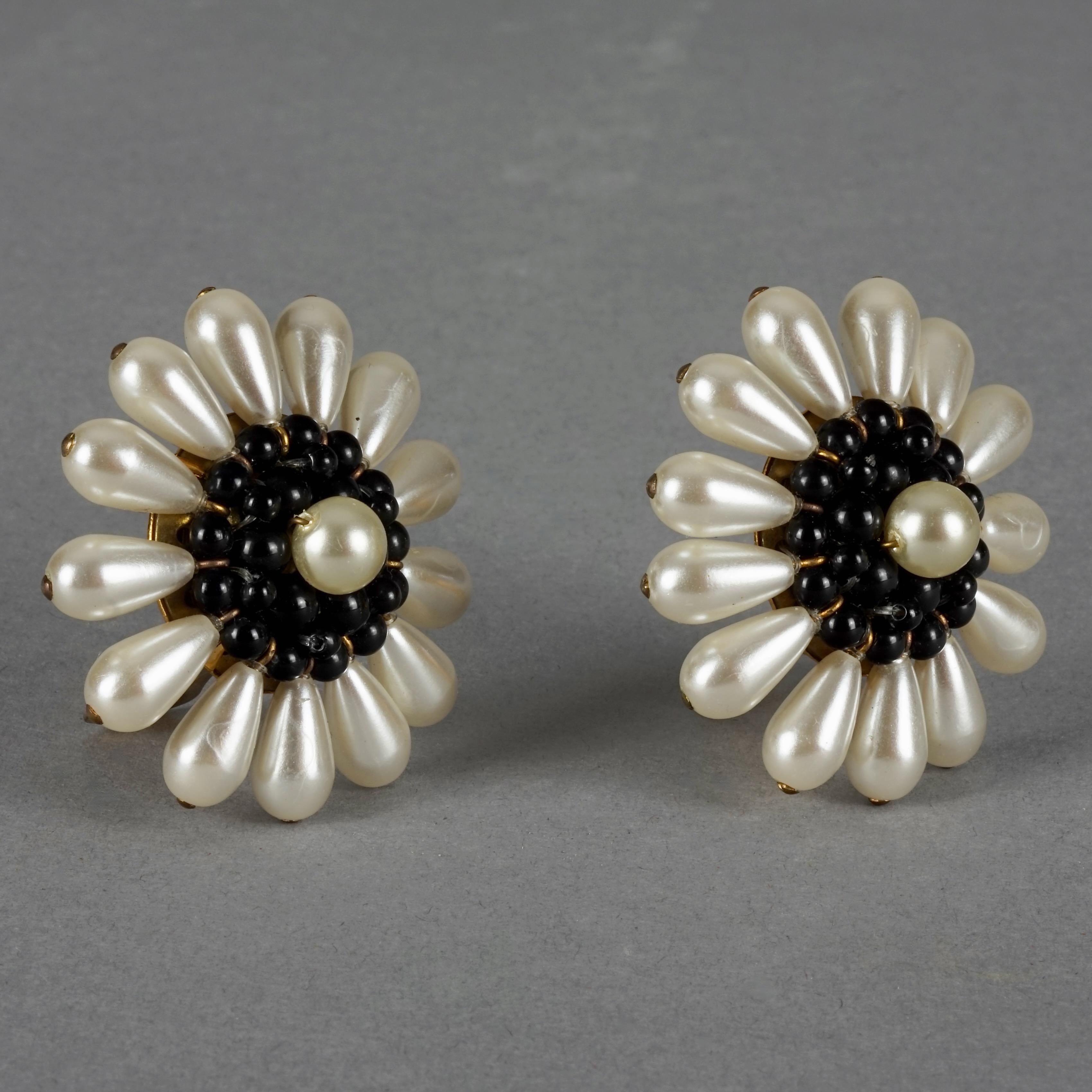 Vintage Massive LOUIS FERAUD Flower Pearl Earrings For Sale 4