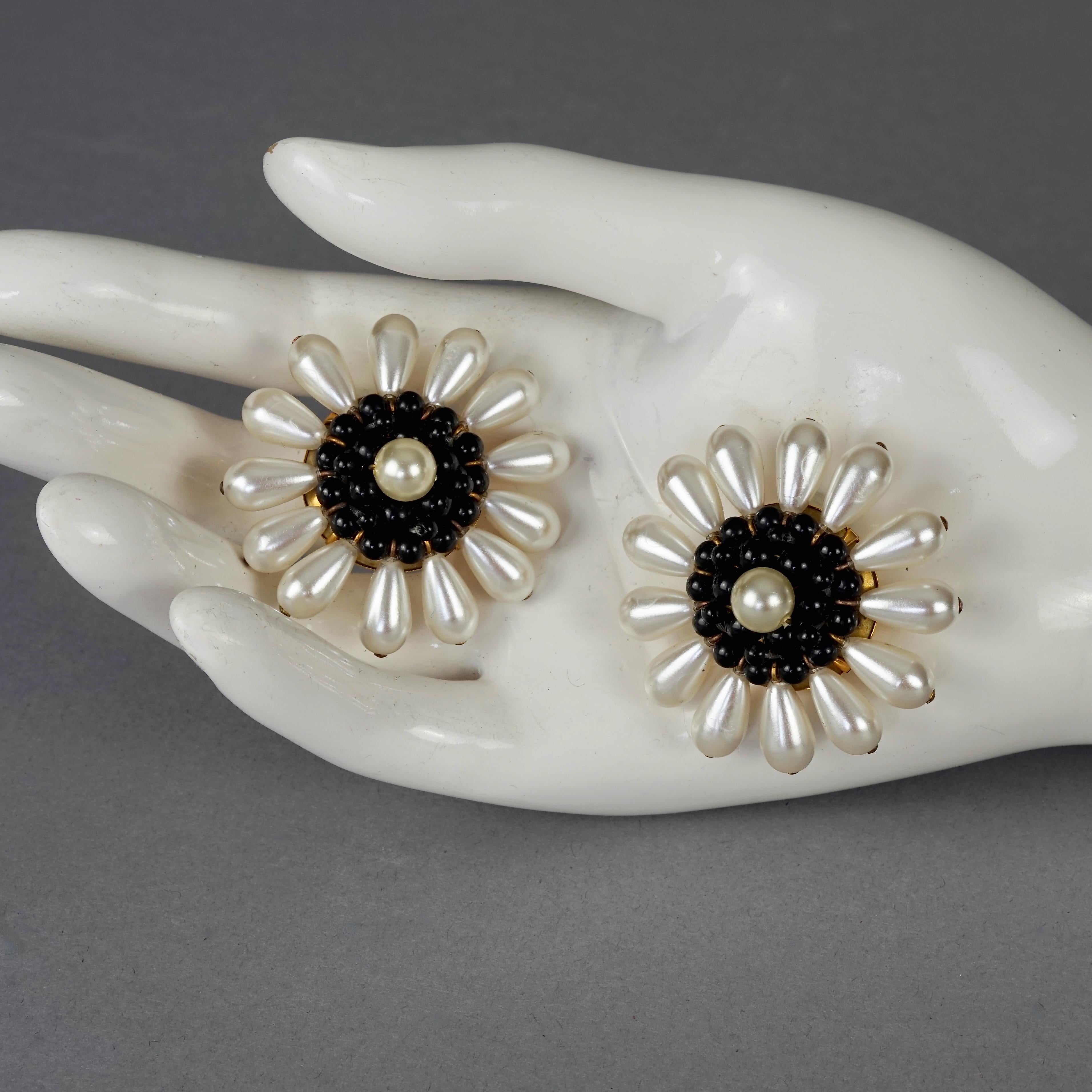 Vintage Massive LOUIS FERAUD Flower Pearl Earrings For Sale 5