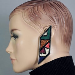 Vintage Massive MAISON LESAGE Geometric Beads and Leather Earrings