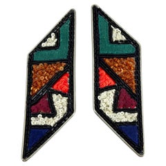 Vintage Massive MAISON LESAGE Geometric Beads and Leather Earrings