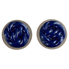 Vintage Massive MOSCHINO Blue Nautical Knot Rope Resin Disc Novelty Earrings