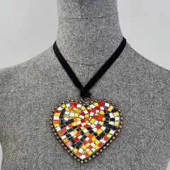 Vintage Massive MOSCHINO Colourful Mosaic Heart Pendant Necklace
