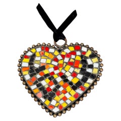 Vintage Massive MOSCHINO Colourful Mosaic Heart Pendant Necklace