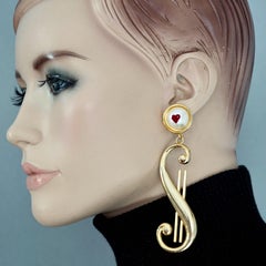 Pendientes colgantes Vintage Massive MOSCHINO Dollar Sign Heart Pearl Novelty