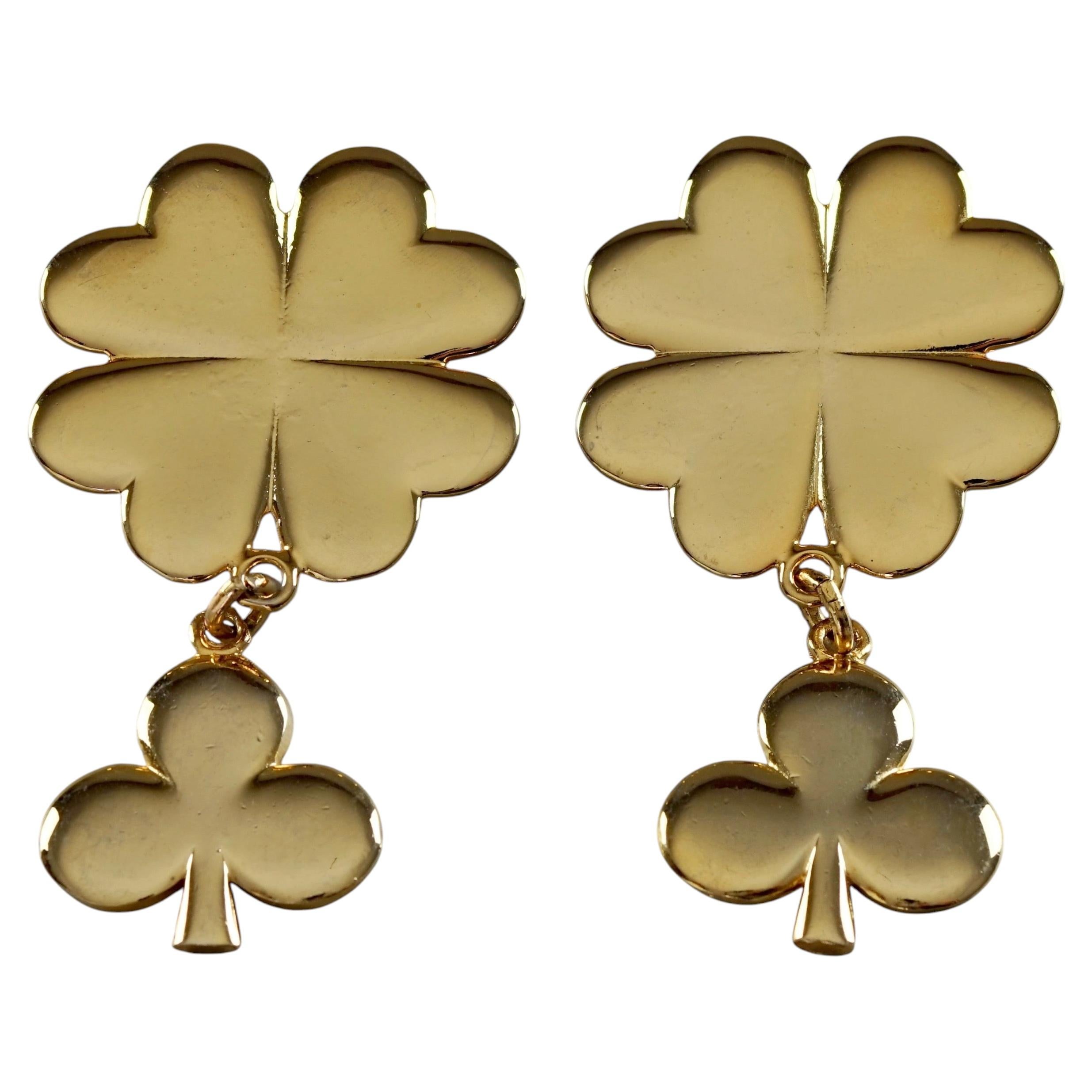 Vintage Massive MOSCHINO Lucky Four Leaf Clover and Shamrock Dangling Earrings