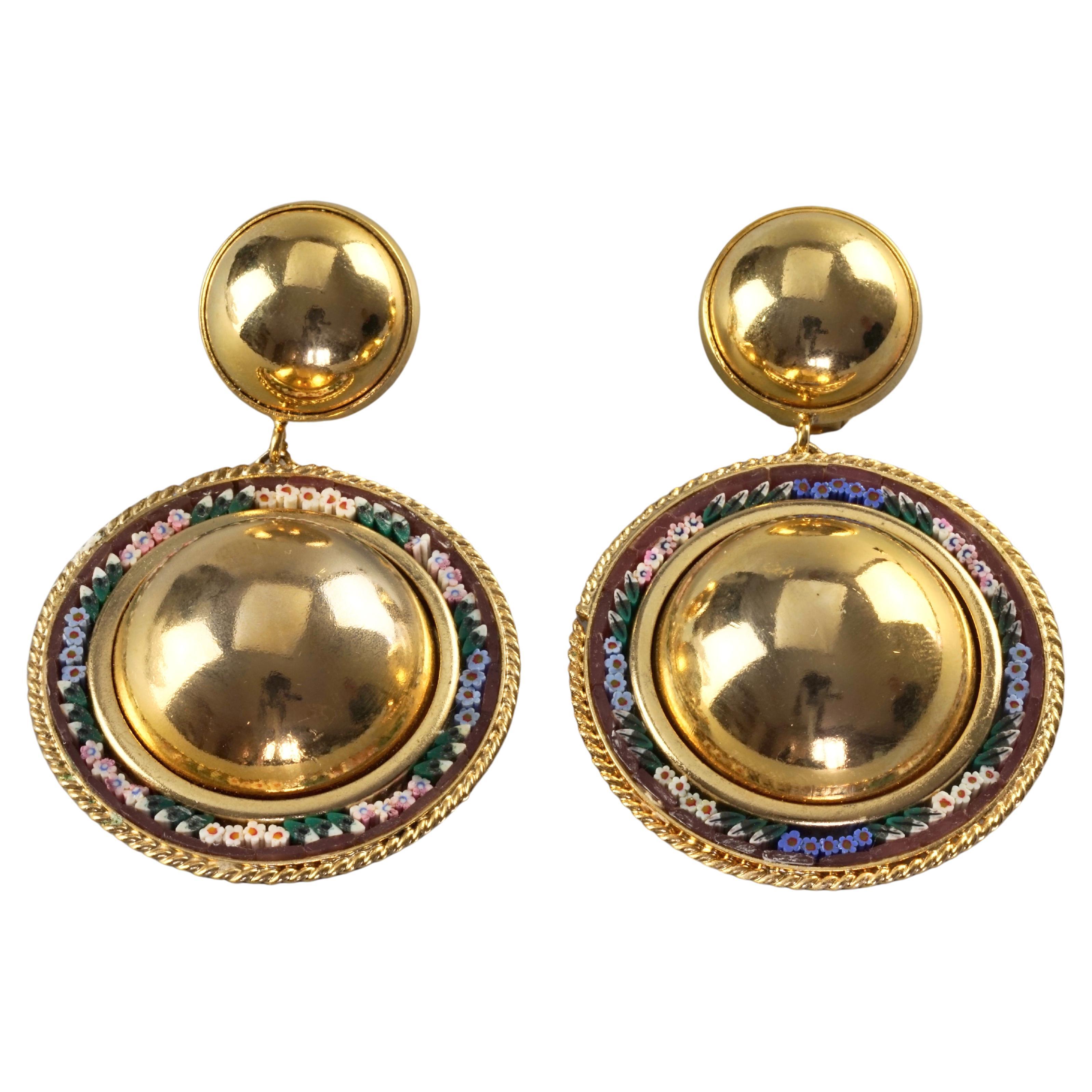 Vintage Massive MOSCHINO Millefiore Disc Dangling Earrings For Sale