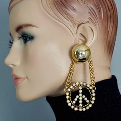 Pendientes colgantes vintage Massive MOSCHINO Peace Sign Rhinestone Novelty