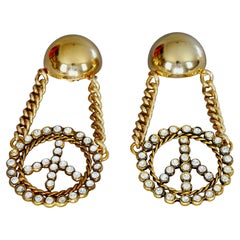 Pendientes colgantes vintage Massive MOSCHINO Peace Sign Rhinestone Novelty
