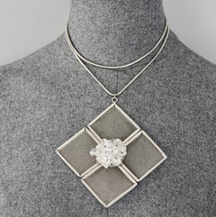 Vintage Massiv PACO RABANNE Bergkristall Quadratisch Mesh Anhänger Lange Halskette