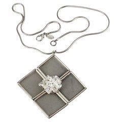 Vintage Massiv PACO RABANNE Bergkristall Quadratisch Mesh Anhänger Lange Halskette