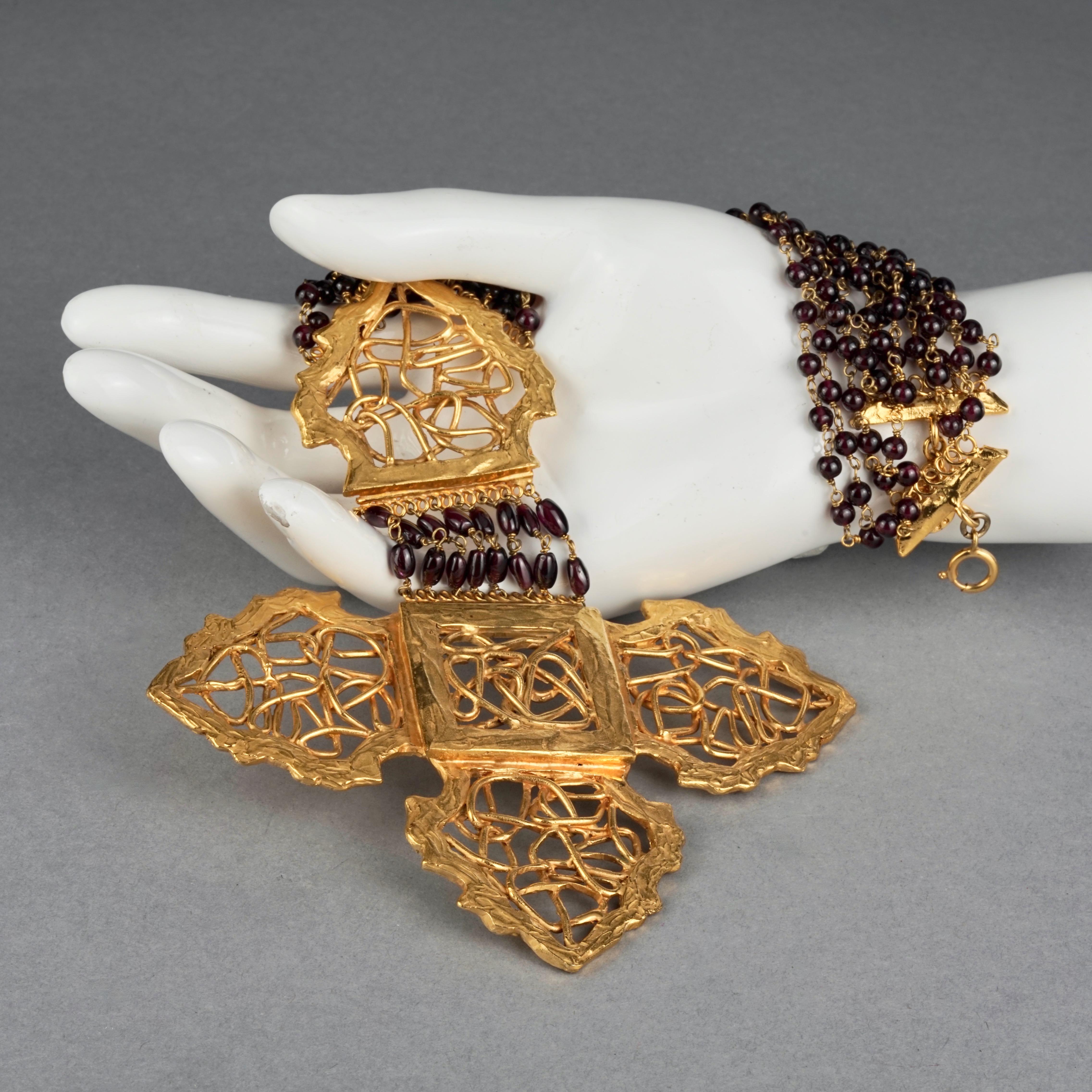 Vintage Massive ROBERT GOOSSENS PARIS Gilt Cross Multi Strand Beaded Necklace For Sale 1