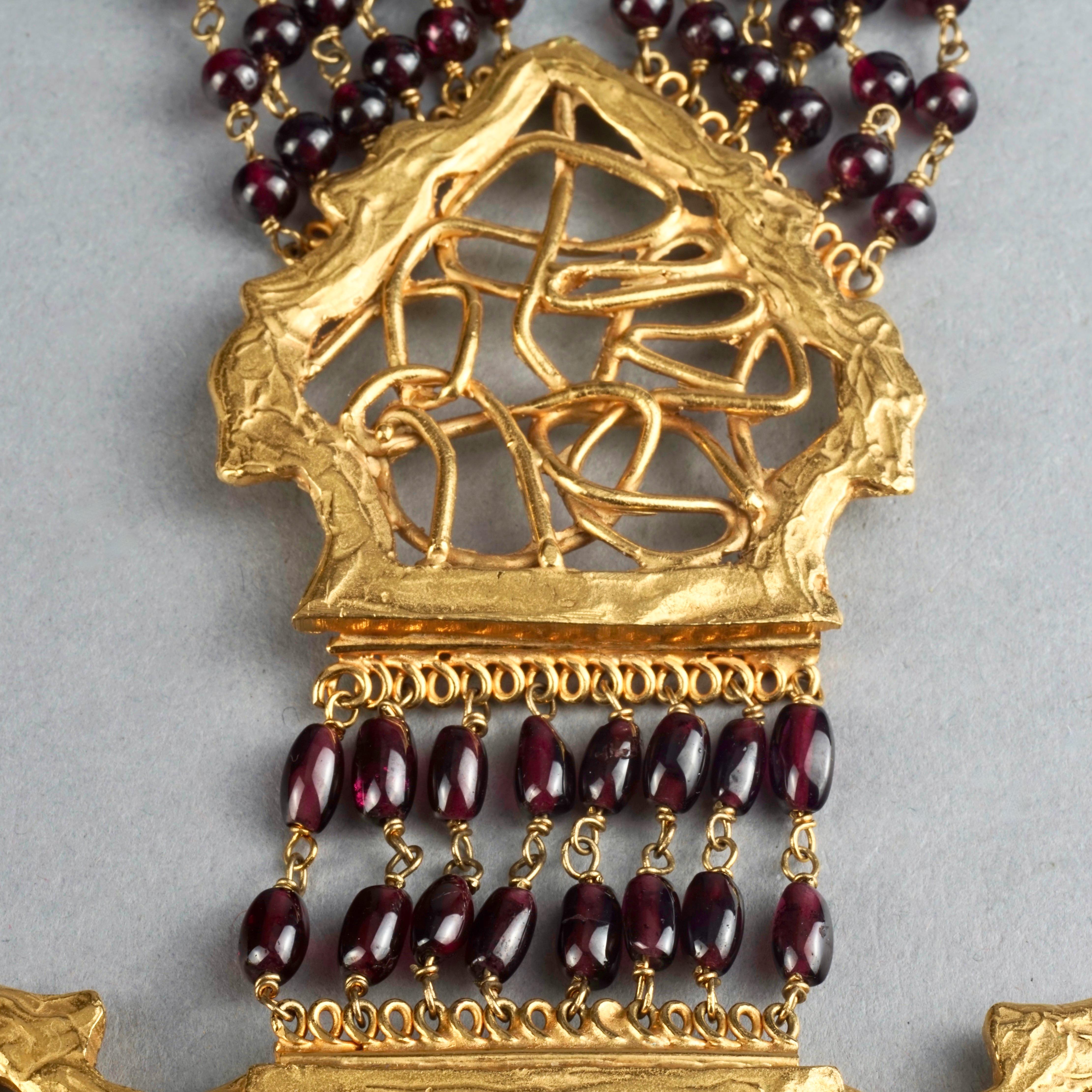 Vintage Massive ROBERT GOOSSENS PARIS Gilt Cross Multi Strand Beaded Necklace For Sale 2