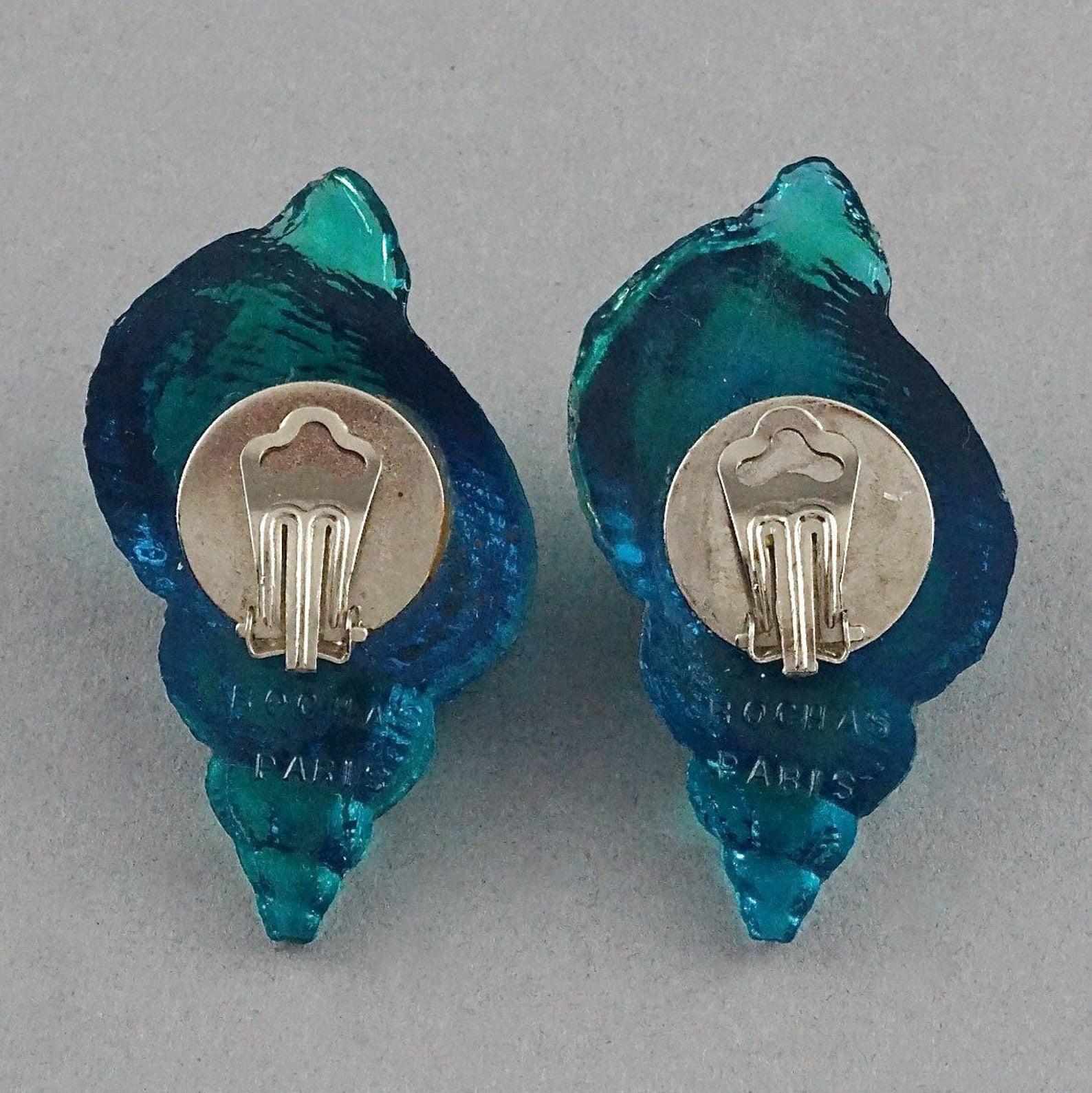 Vintage Massive ROCHAS PARIS Sea Shell Lucite Earrings 6