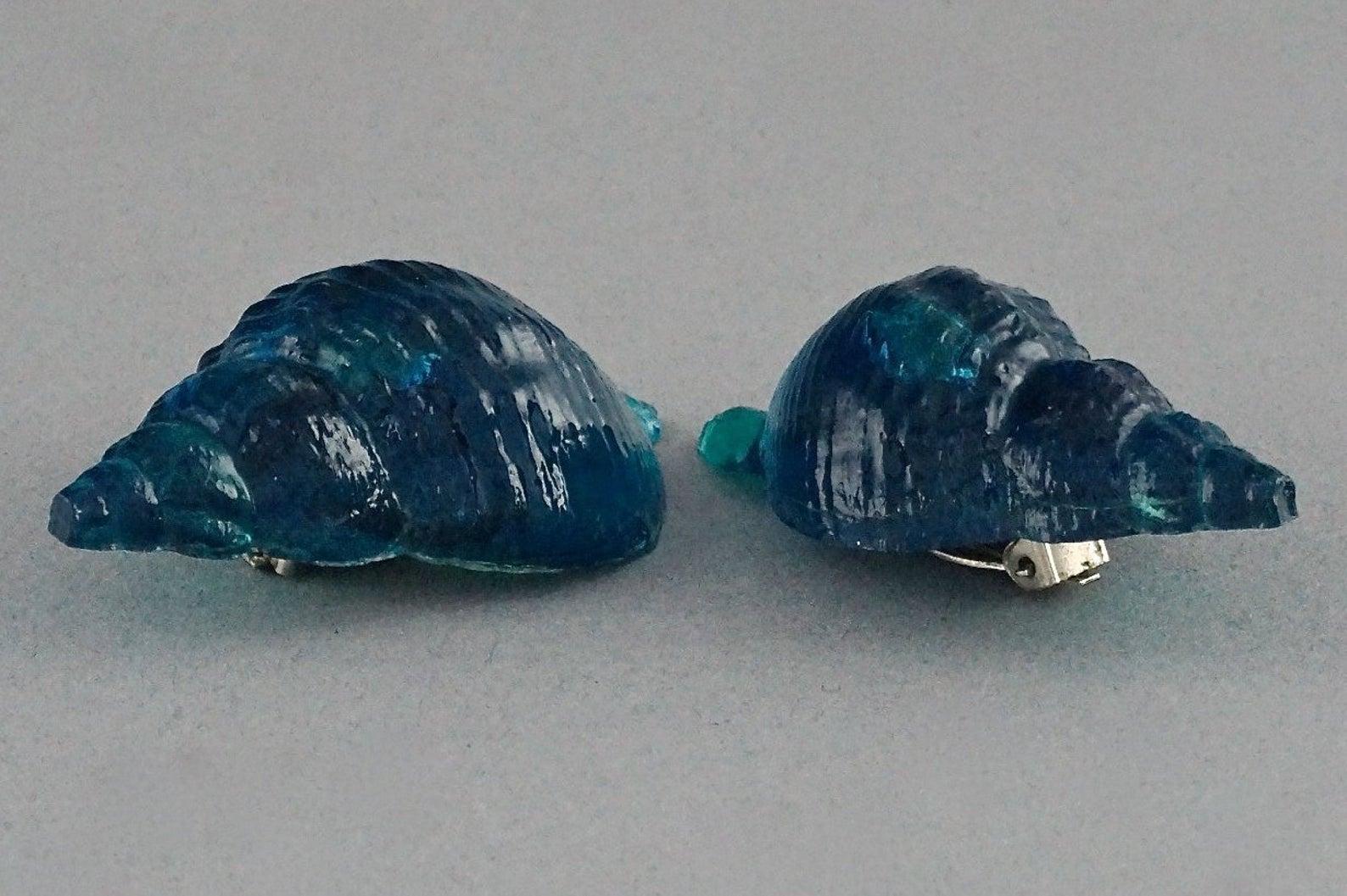 Vintage Massive ROCHAS PARIS Sea Shell Lucite Earrings 1