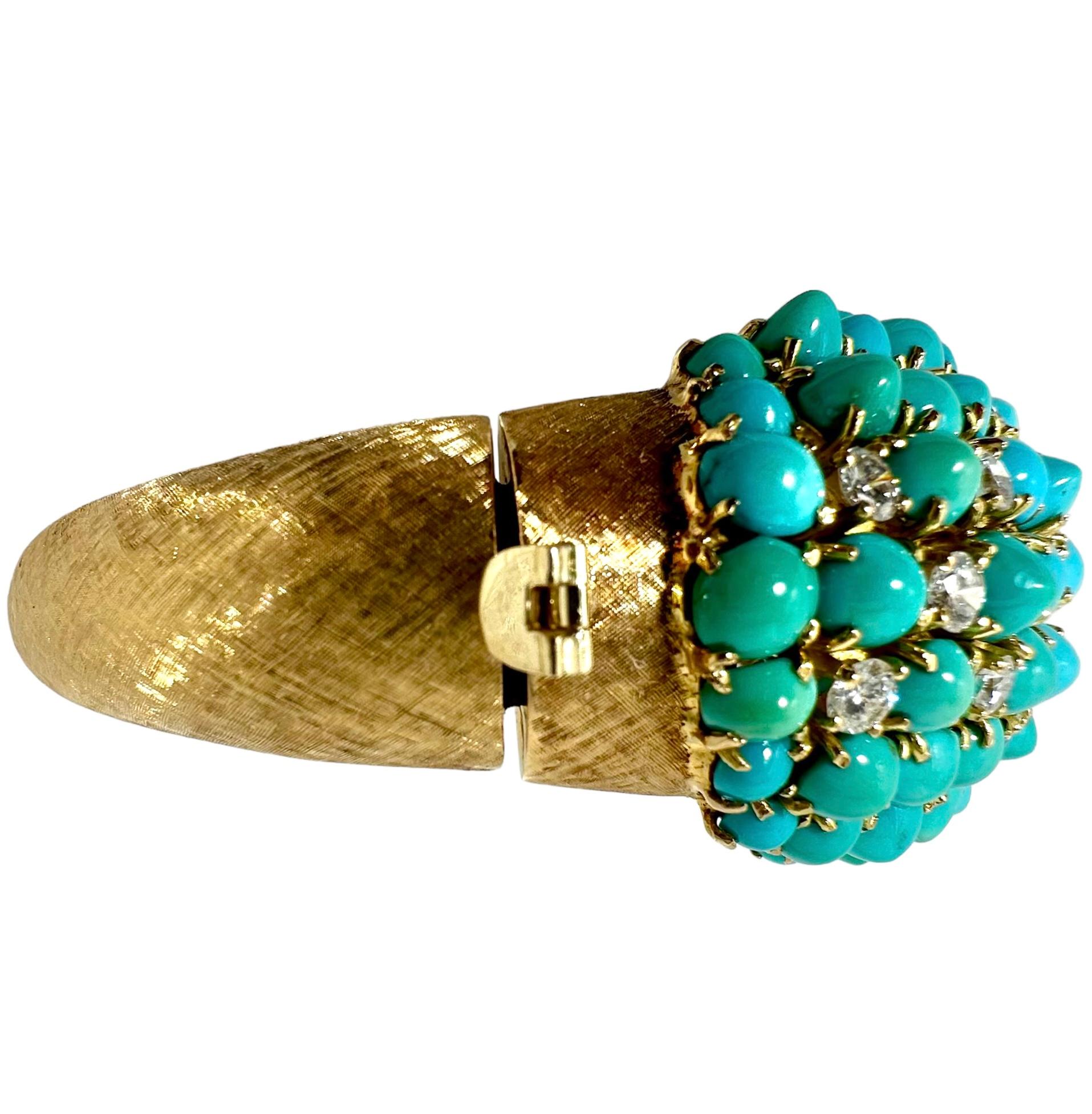 Vintage, Massive Scale, Gold, Diamond and Turquoise Bombe Dome Cocktail Bracelet For Sale 6