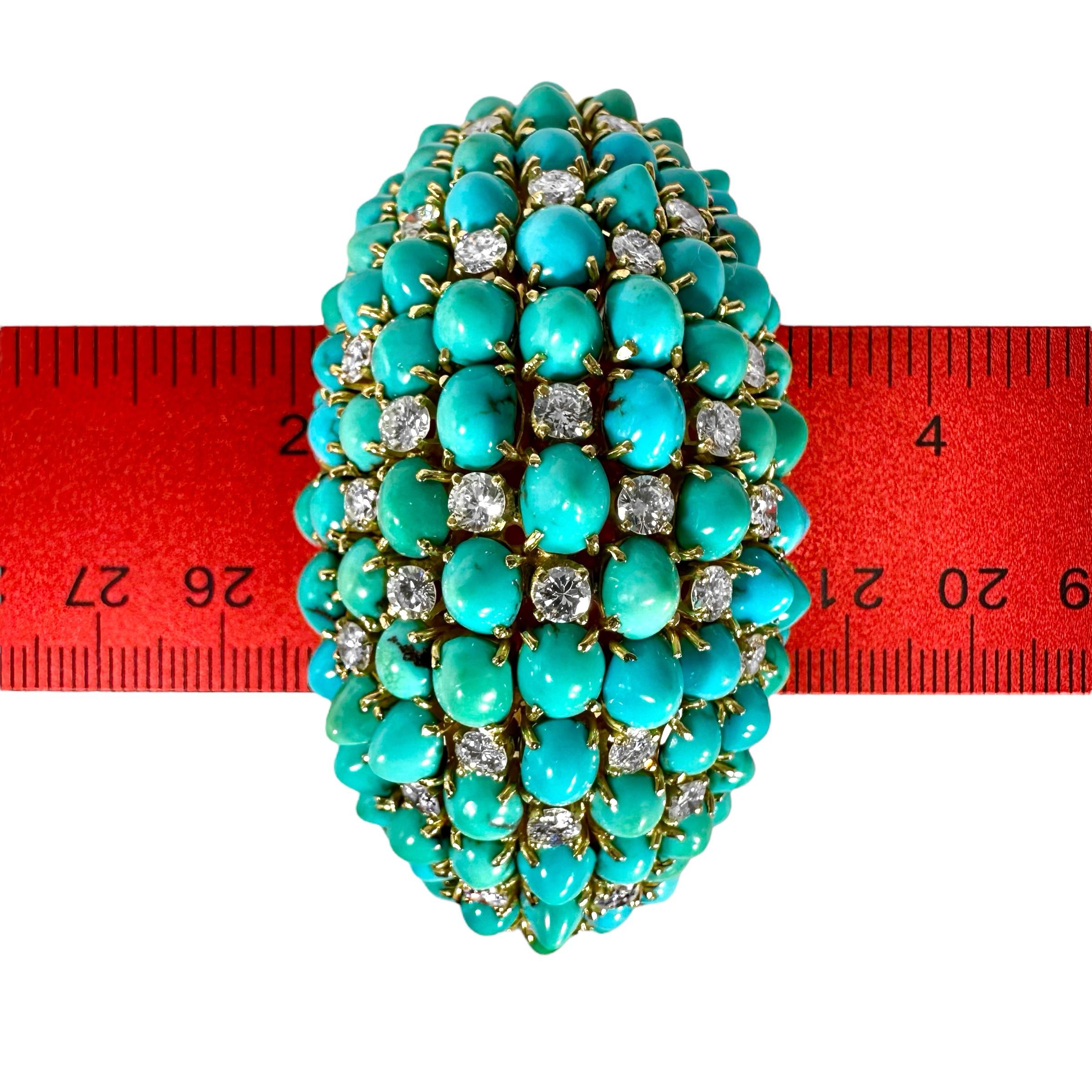 Vintage, Massive, 18k Gold, Diamond & Turquoise Bombe Dome Cocktail Bracelet For Sale 7