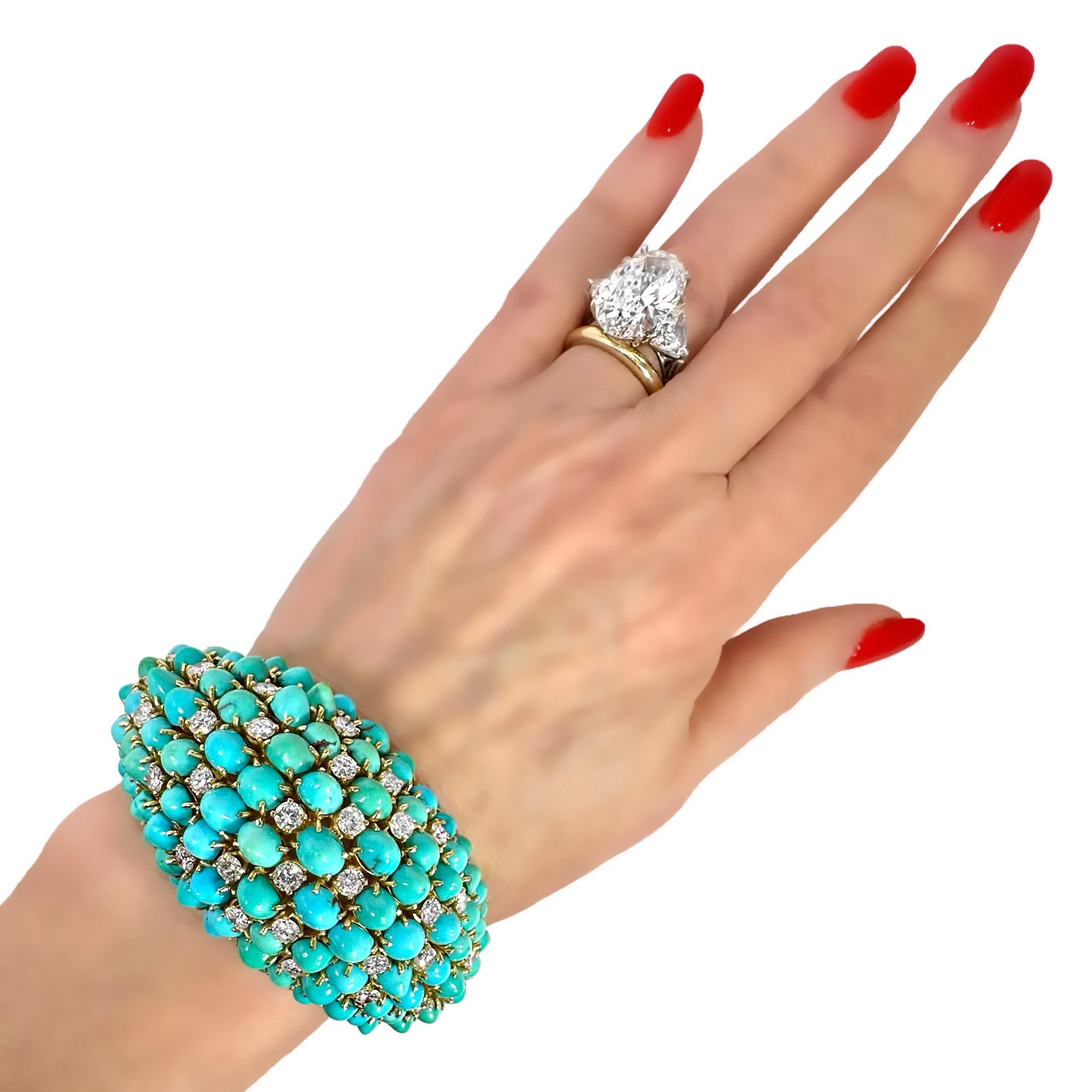 Vintage, Massive Scale, Gold, Diamond and Turquoise Bombe Dome Cocktail Bracelet For Sale 10