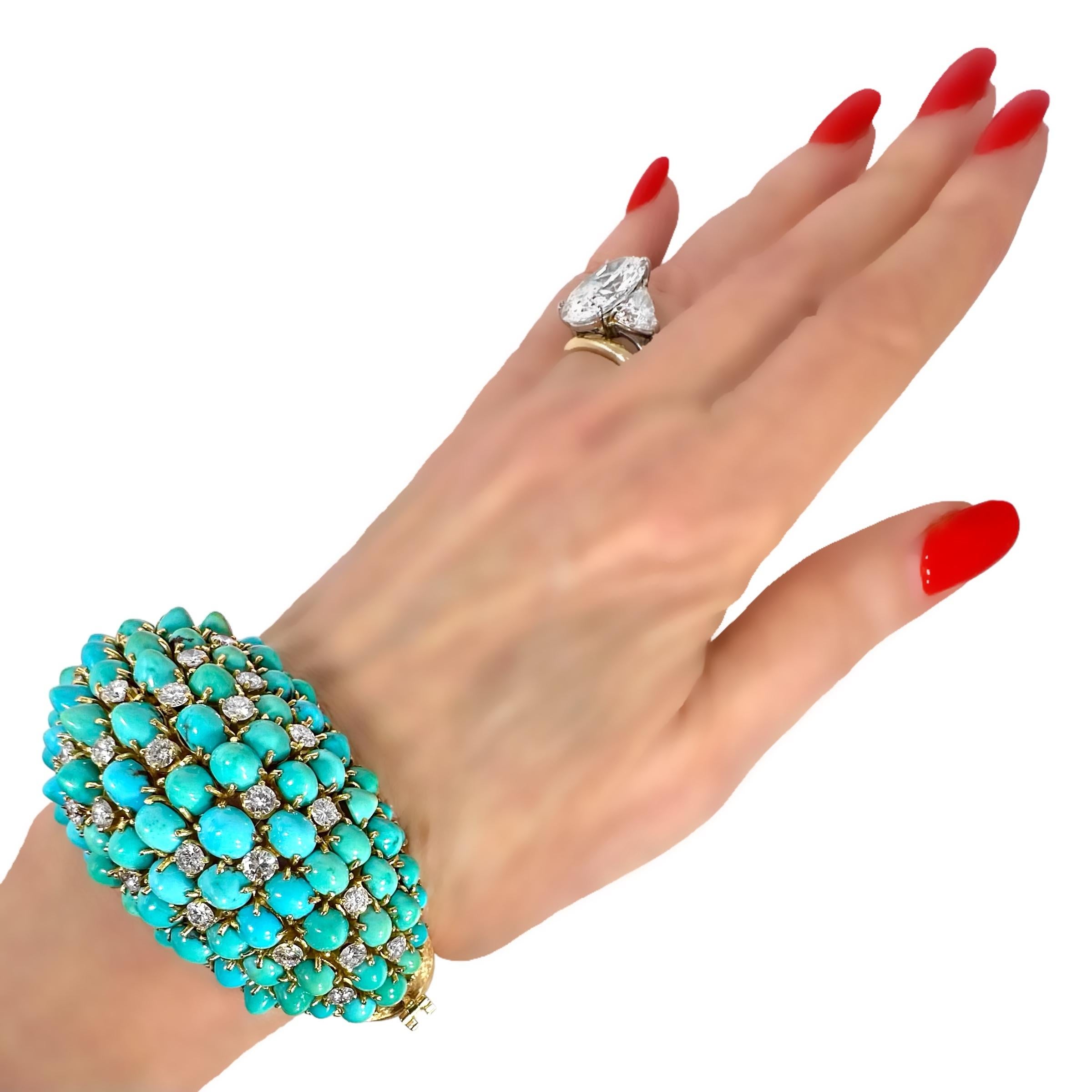 Vintage, Massive Scale, Gold, Diamond and Turquoise Bombe Dome Cocktail Bracelet For Sale 11