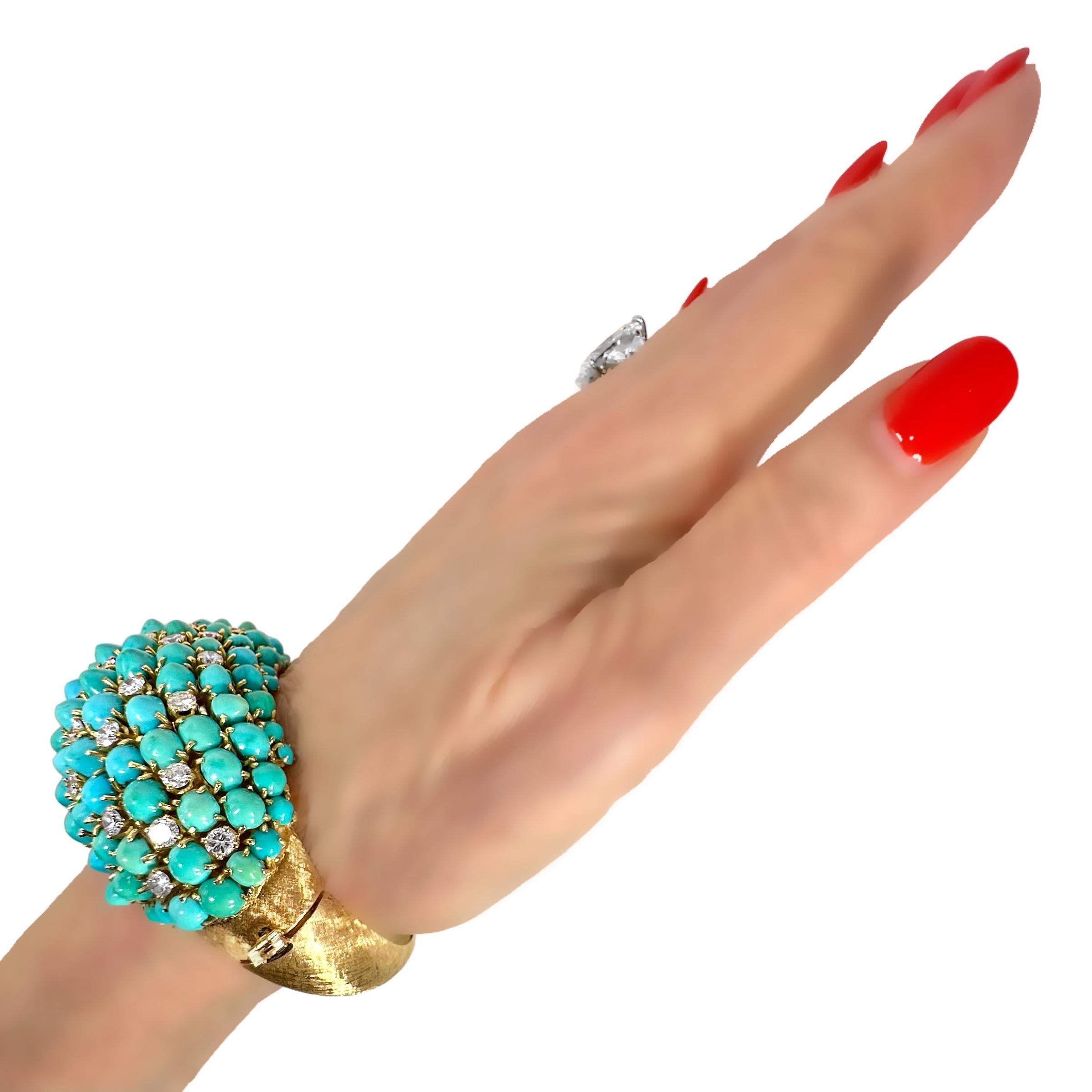 Vintage, Massive Scale, Gold, Diamond and Turquoise Bombe Dome Cocktail Bracelet For Sale 12