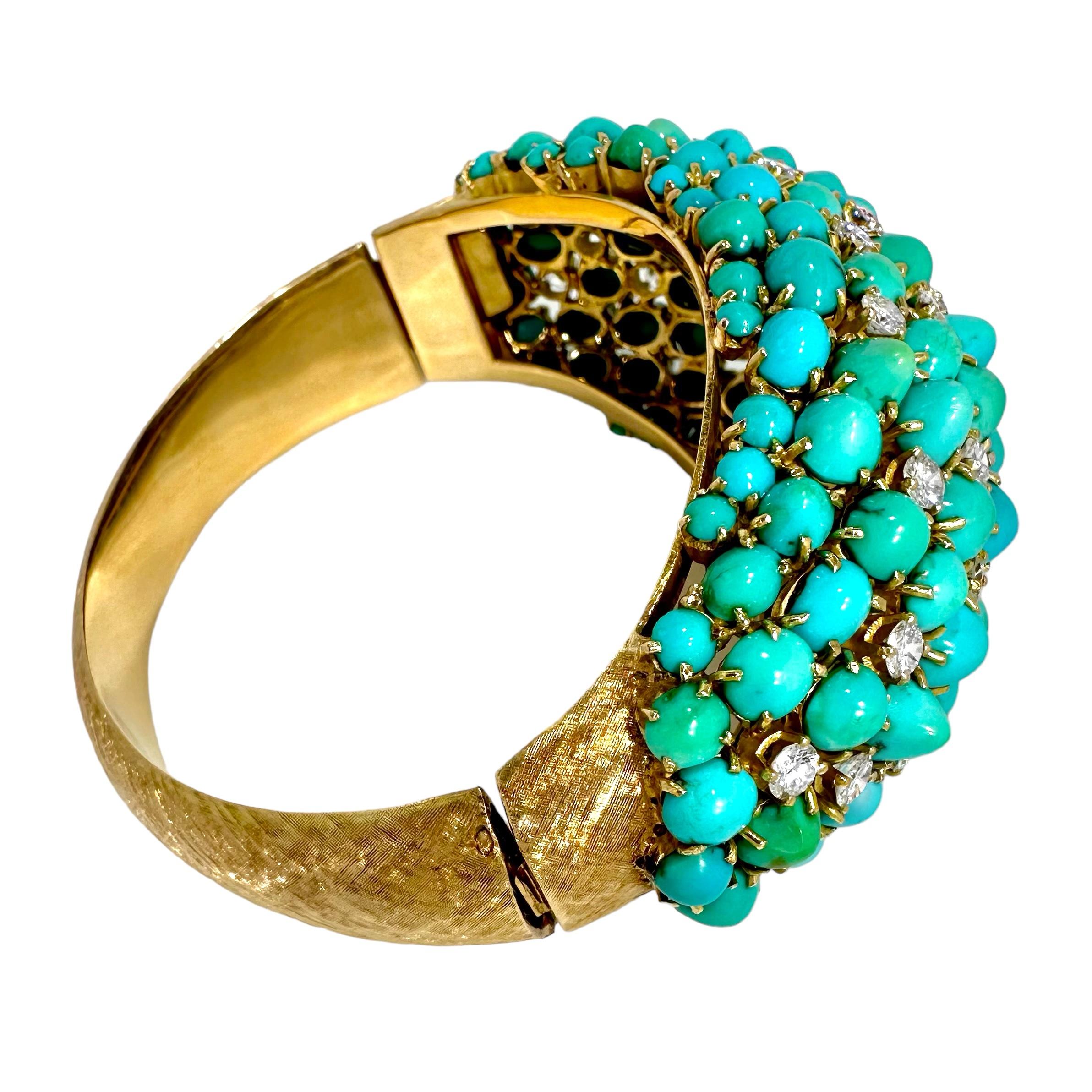 Women's Vintage, Massive Scale, Gold, Diamond and Turquoise Bombe Dome Cocktail Bracelet For Sale