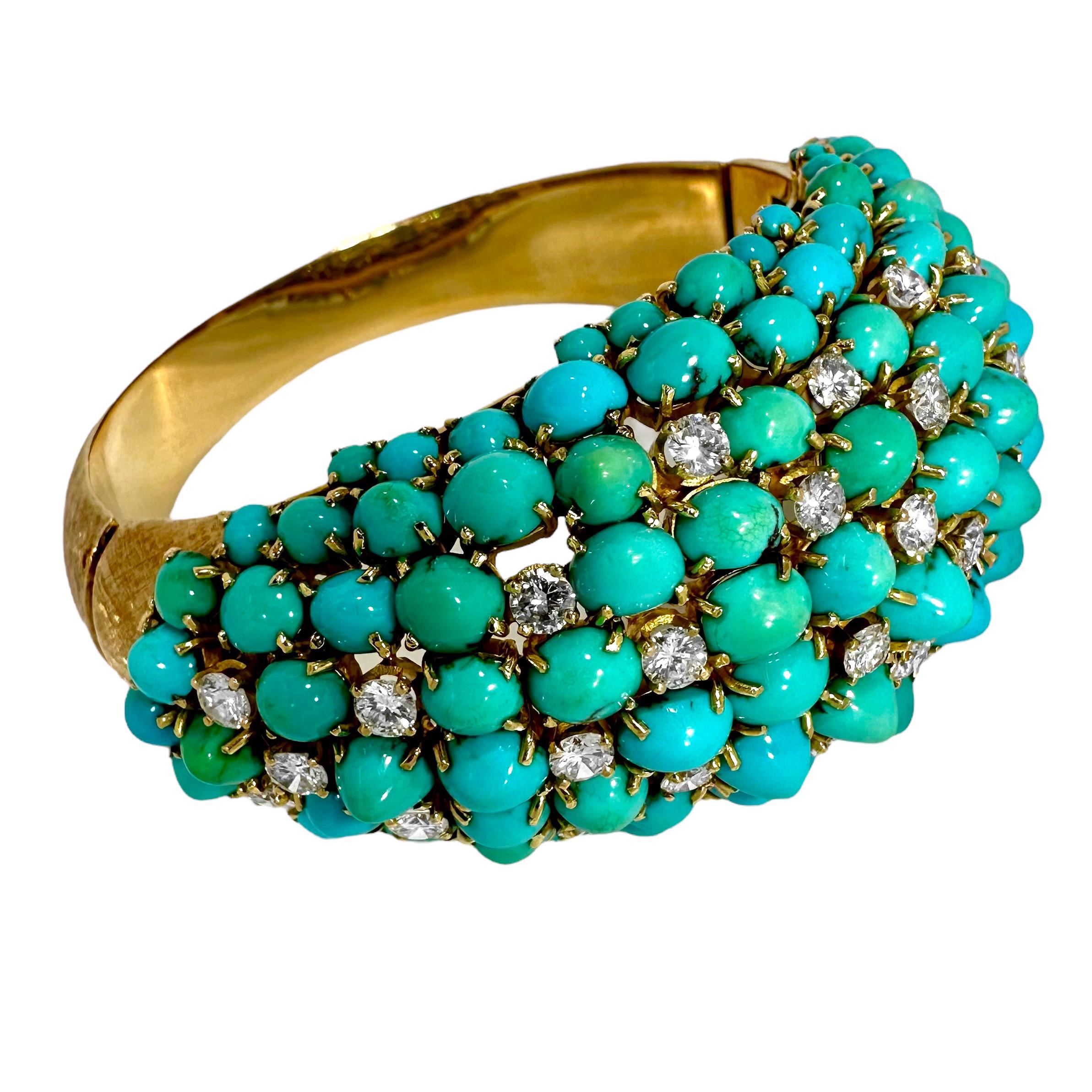 Vintage, Massive Scale, Gold, Diamond and Turquoise Bombe Dome Cocktail Bracelet For Sale 1