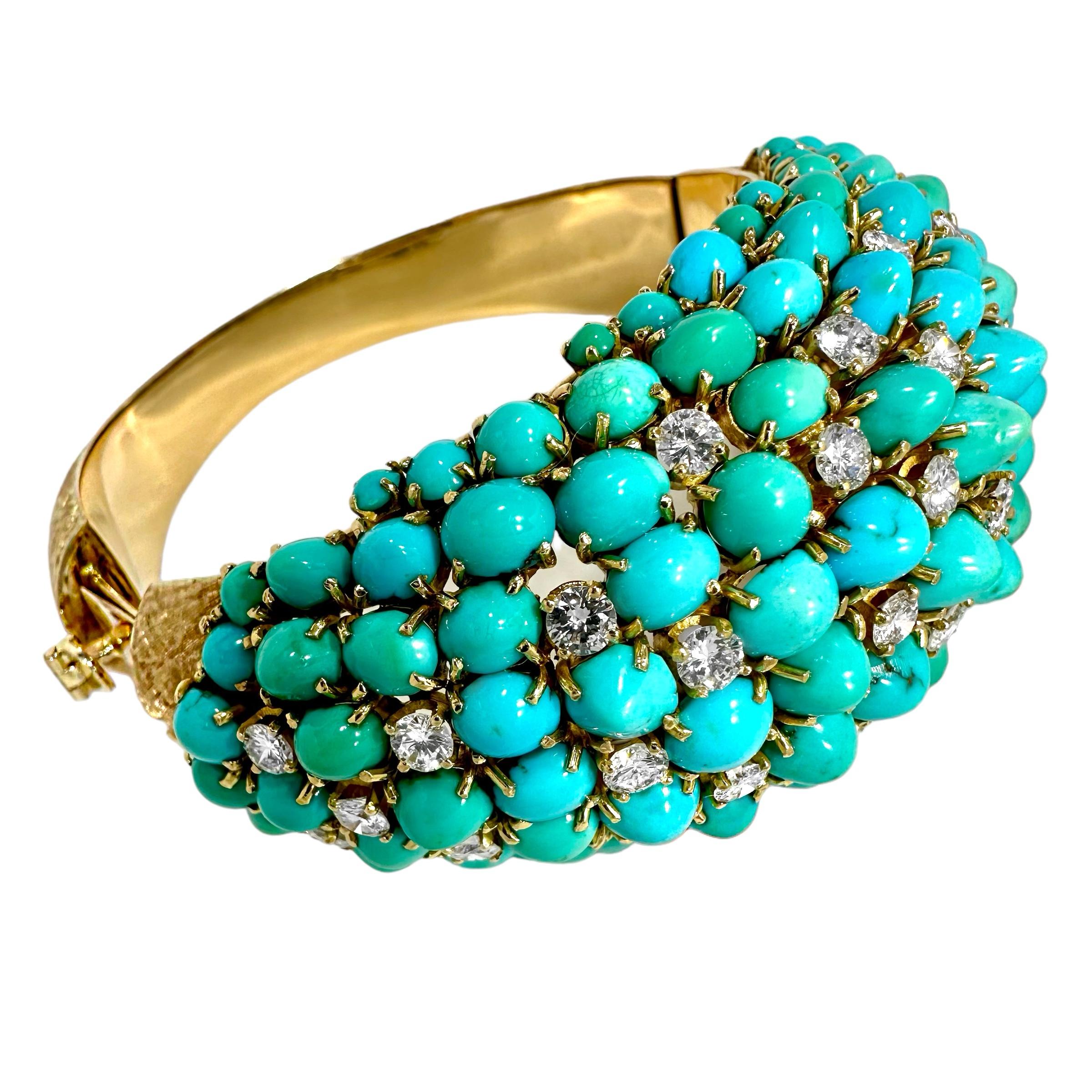 Vintage, Massive Scale, Gold, Diamond and Turquoise Bombe Dome Cocktail Bracelet For Sale 2