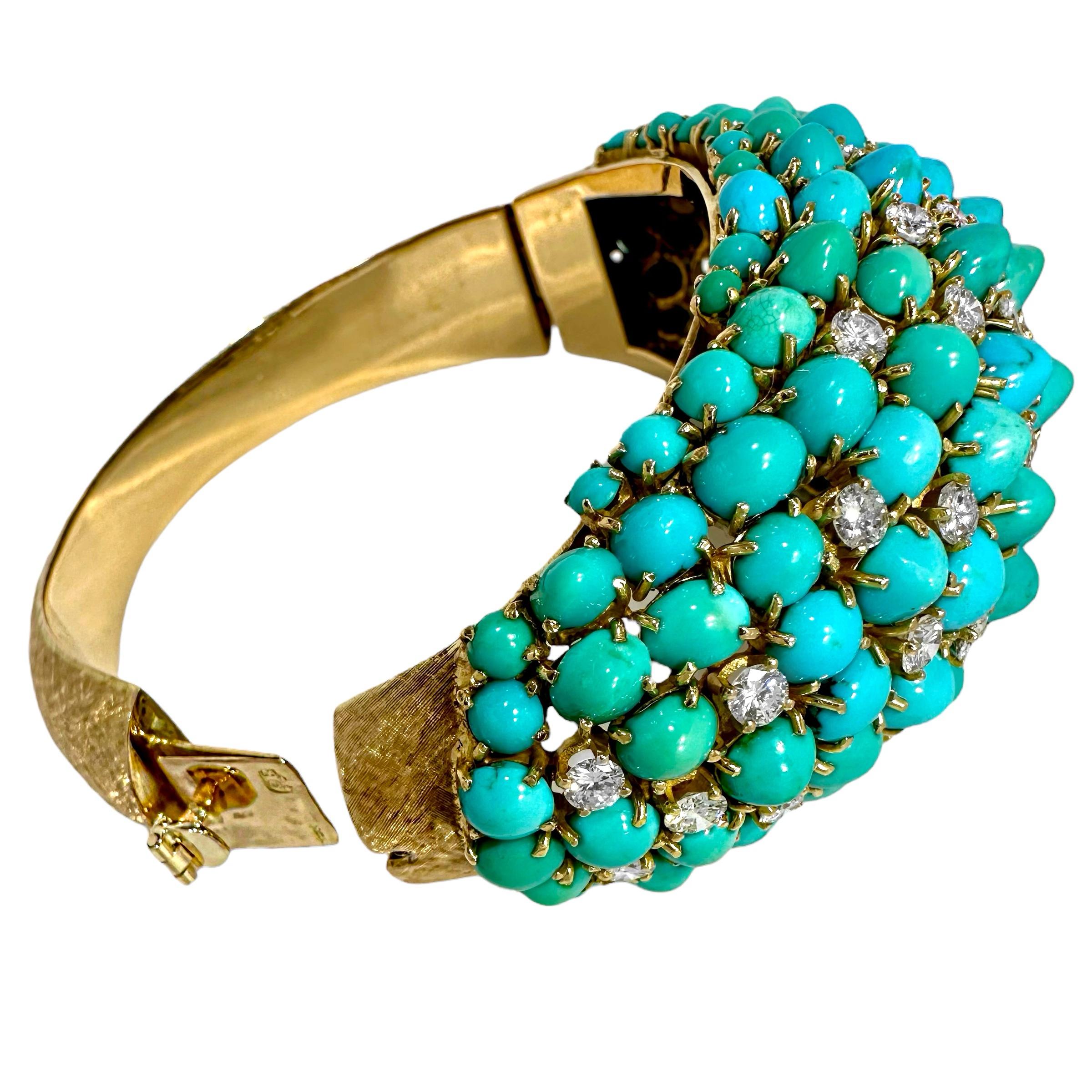 Vintage, Massive Scale, Gold, Diamond and Turquoise Bombe Dome Cocktail Bracelet For Sale 3