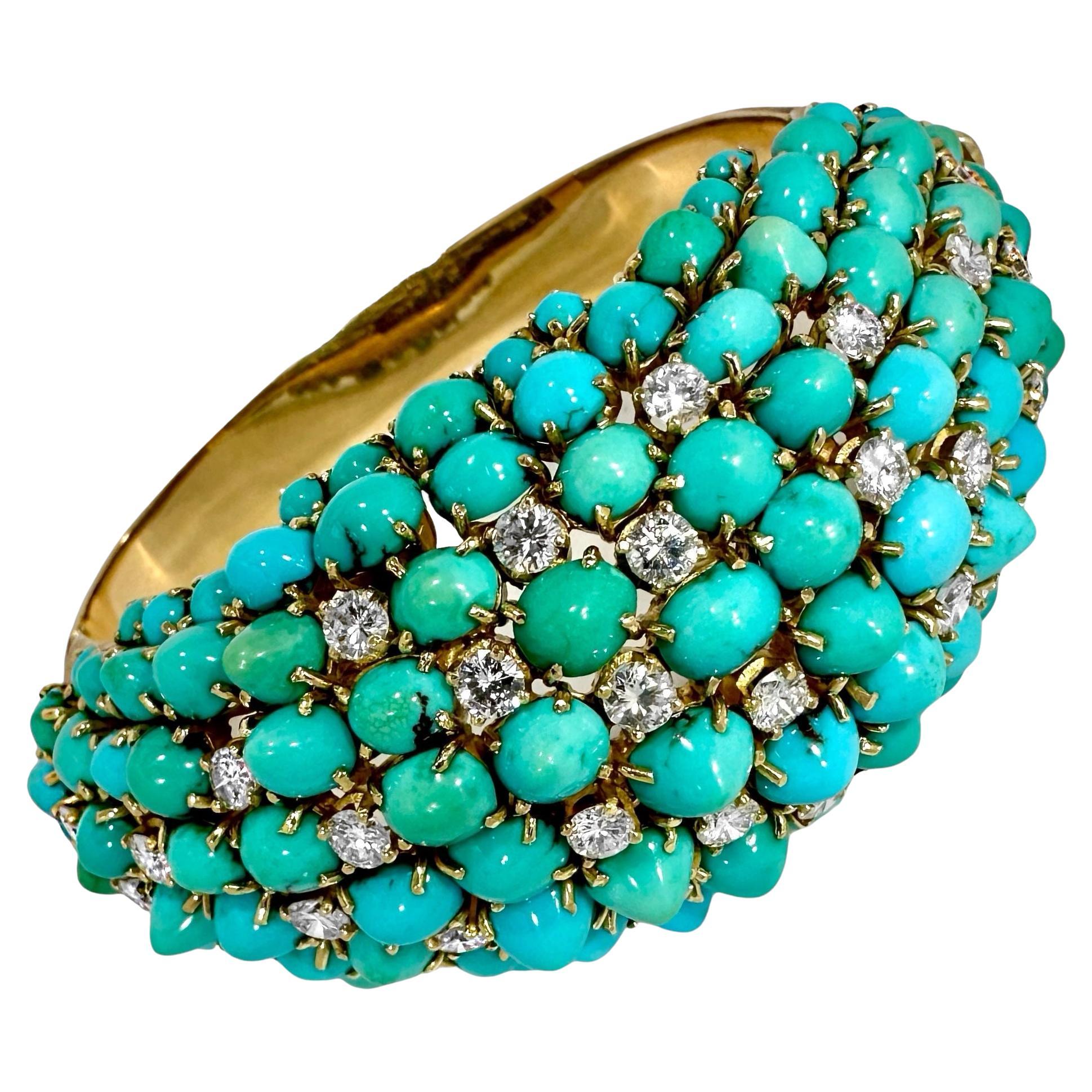 Vintage, Massive Scale, Gold, Diamond and Turquoise Bombe Dome Cocktail Bracelet For Sale