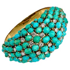 Vintage, Massive Scale, Gold, Diamond and Turquoise Bombe Dome Cocktail Bracelet