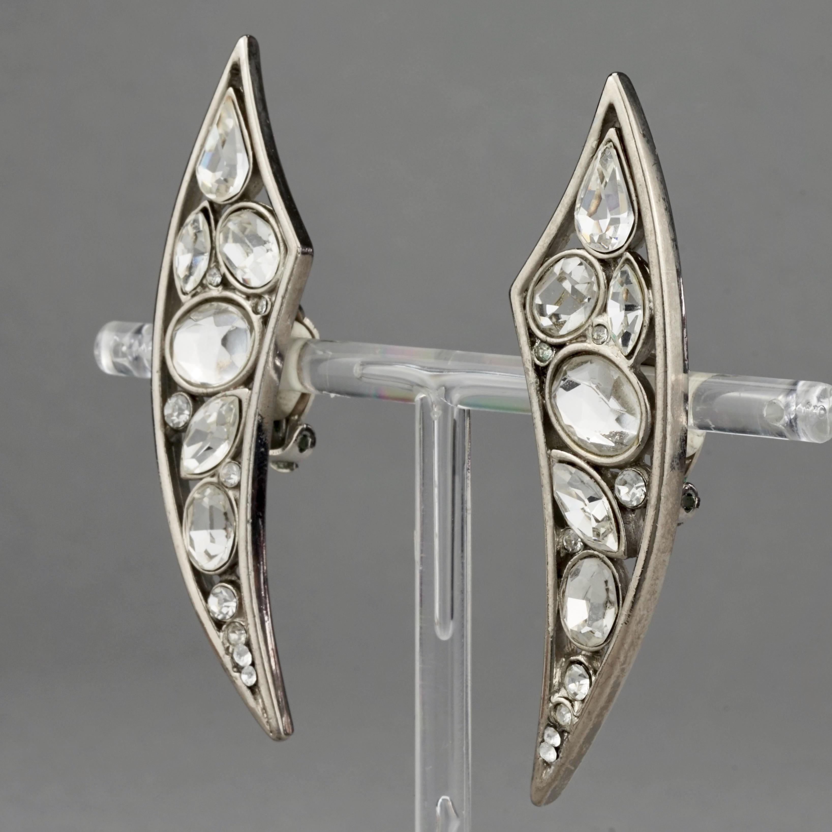 Women's Vintage Massive SCHERRER PARIS Rhinestone Studded Pointed Earrings