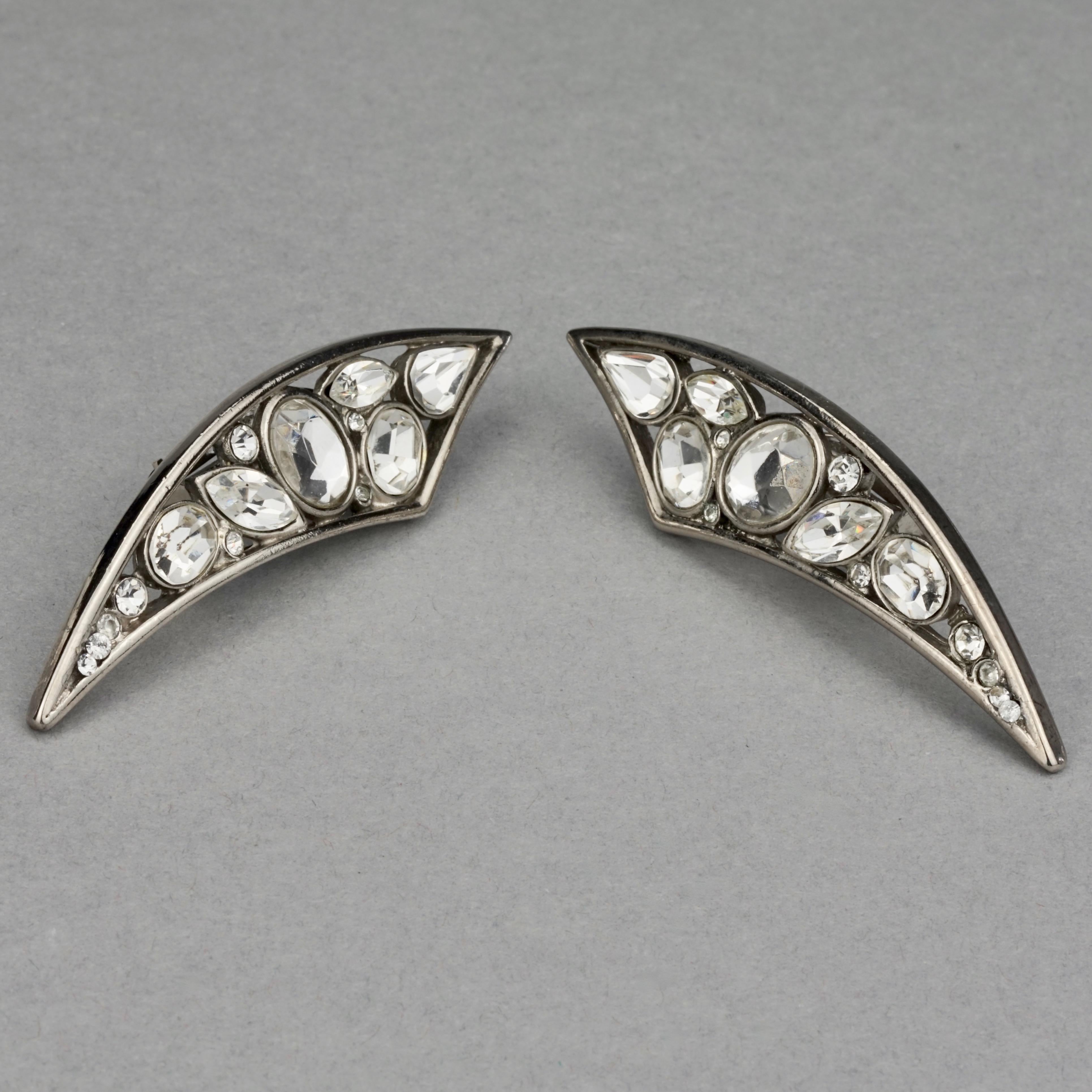 Vintage Massive SCHERRER PARIS Rhinestone Studded Pointed Earrings 2