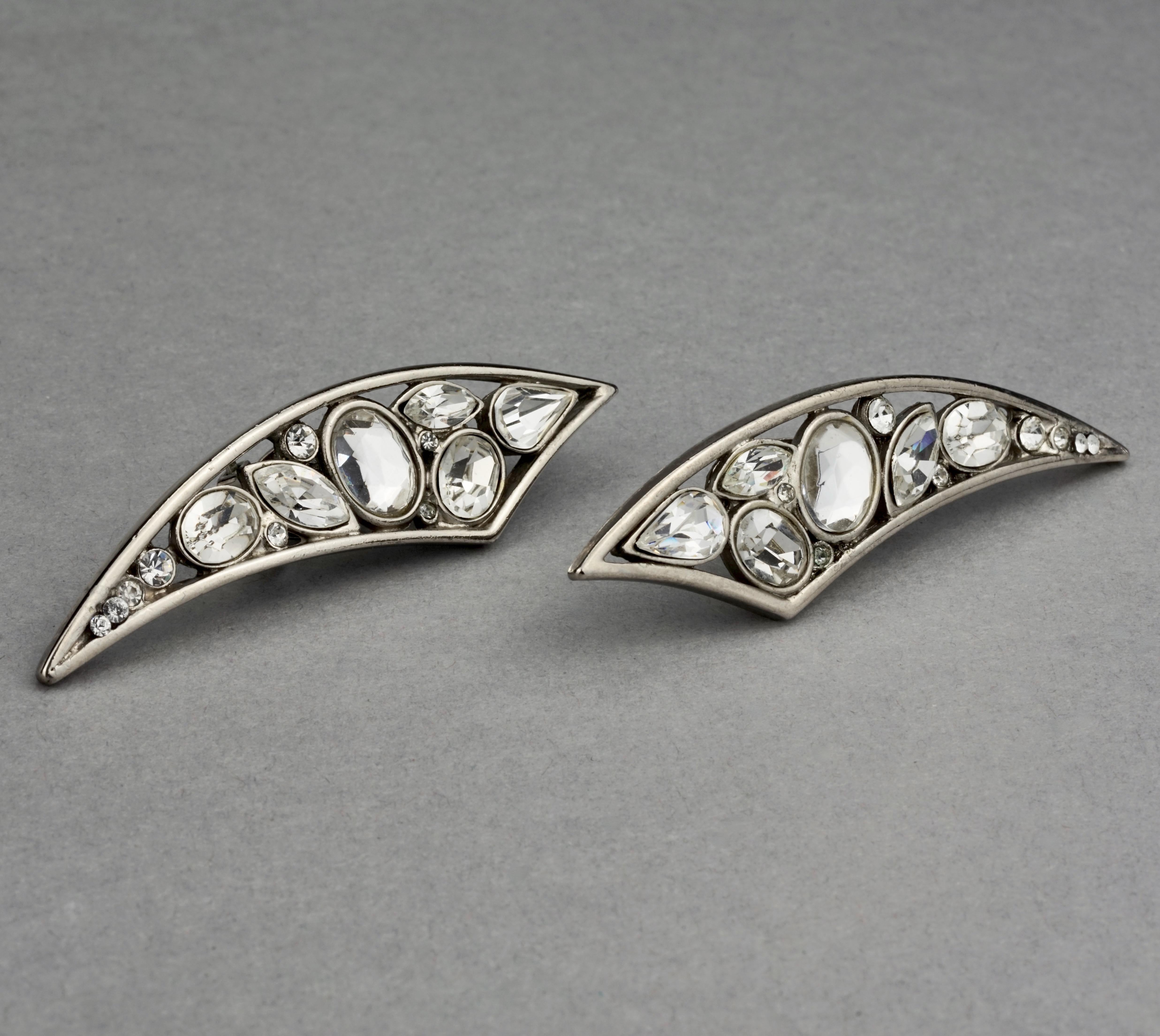 Vintage Massive SCHERRER PARIS Rhinestone Studded Pointed Earrings 3