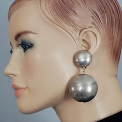 Vintage Massive SCOOTER PARIS Sphere Rustic Silver Dangling Earrings